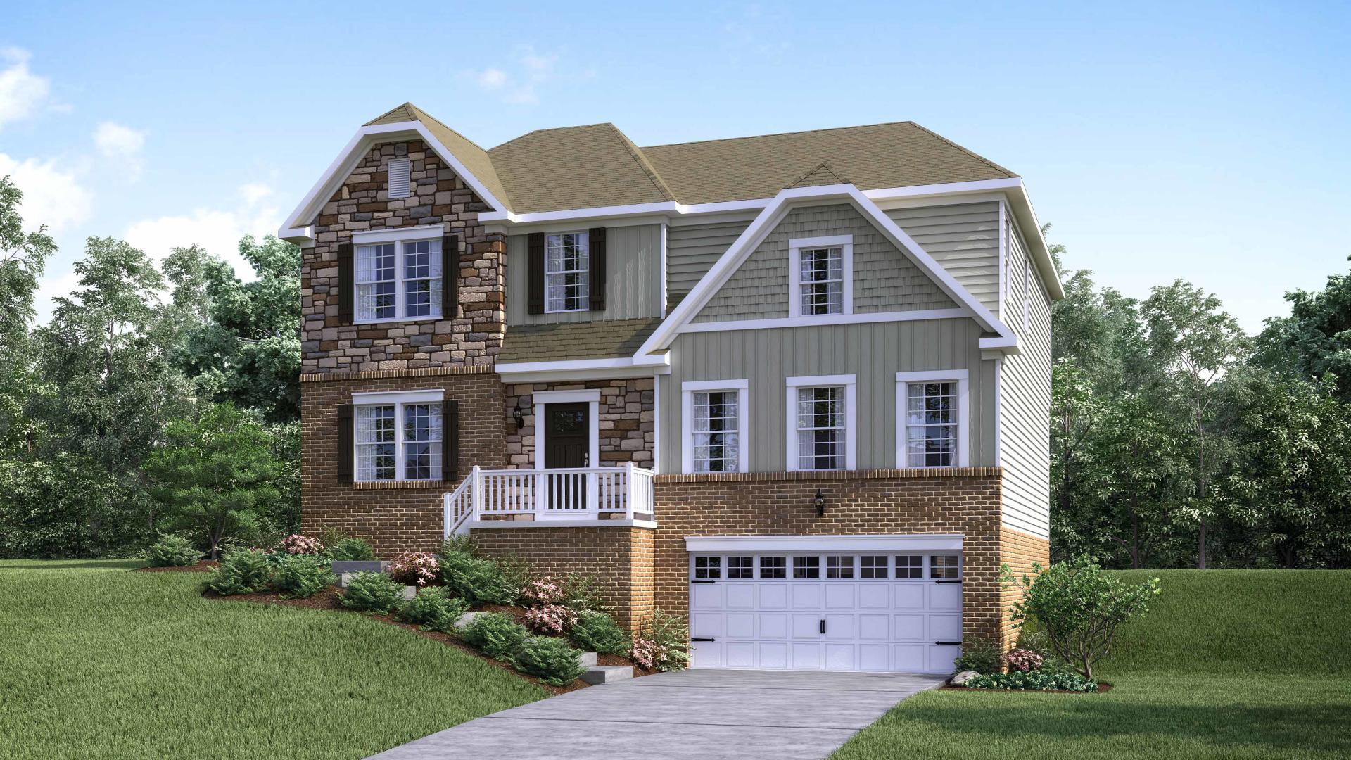 Exterior:Elevation: H Opt New England Partial Brick & Stone Front