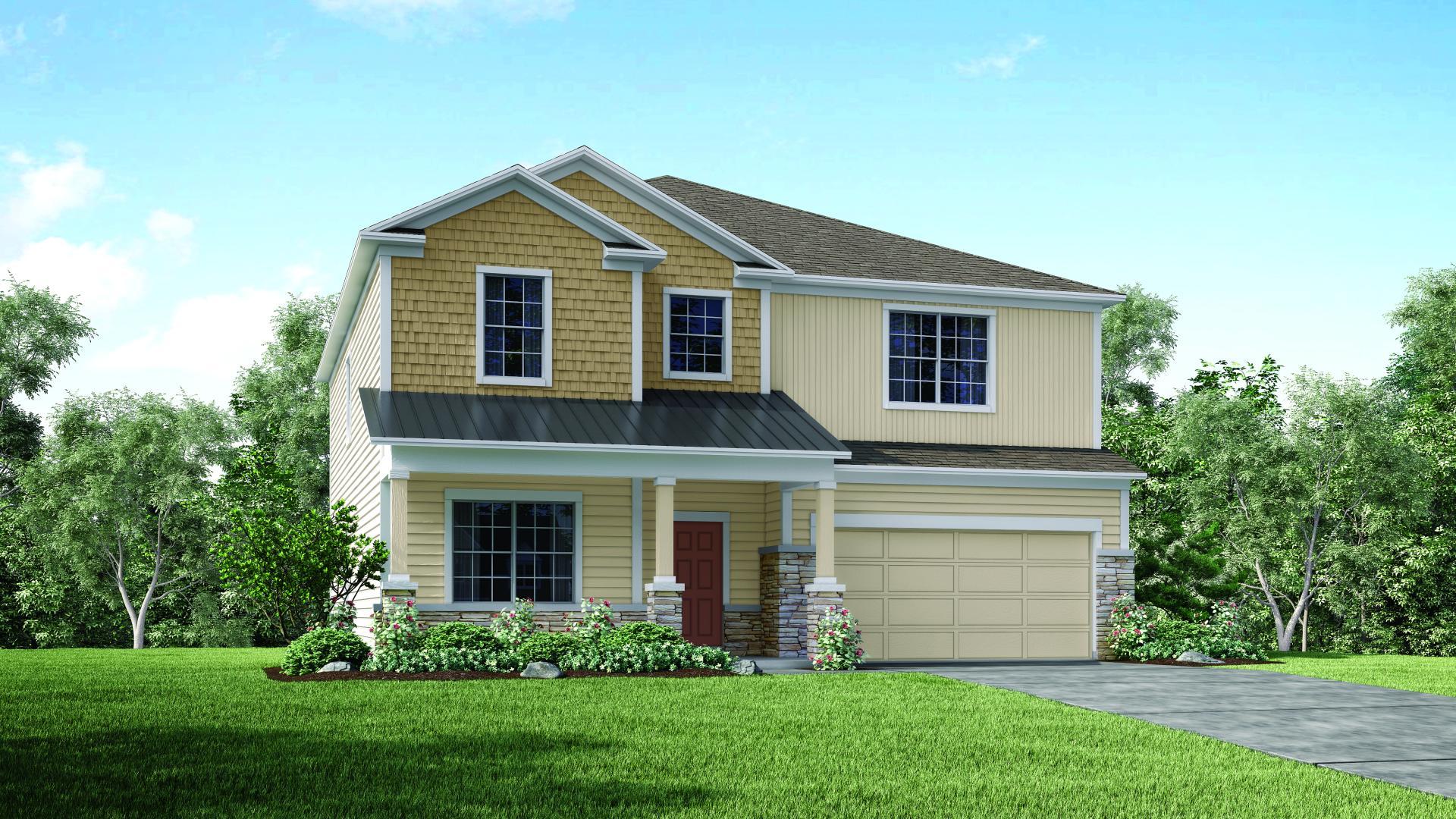 Exterior:Elevation: J Opt Stone Front with Metal Roof