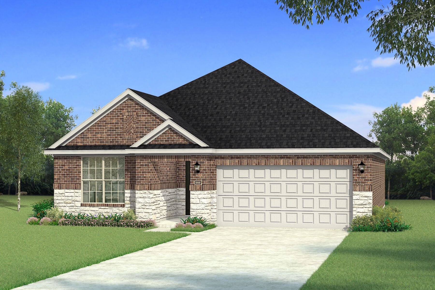 Exterior:The Sarafina - Traditional 2 with Stone Elevation