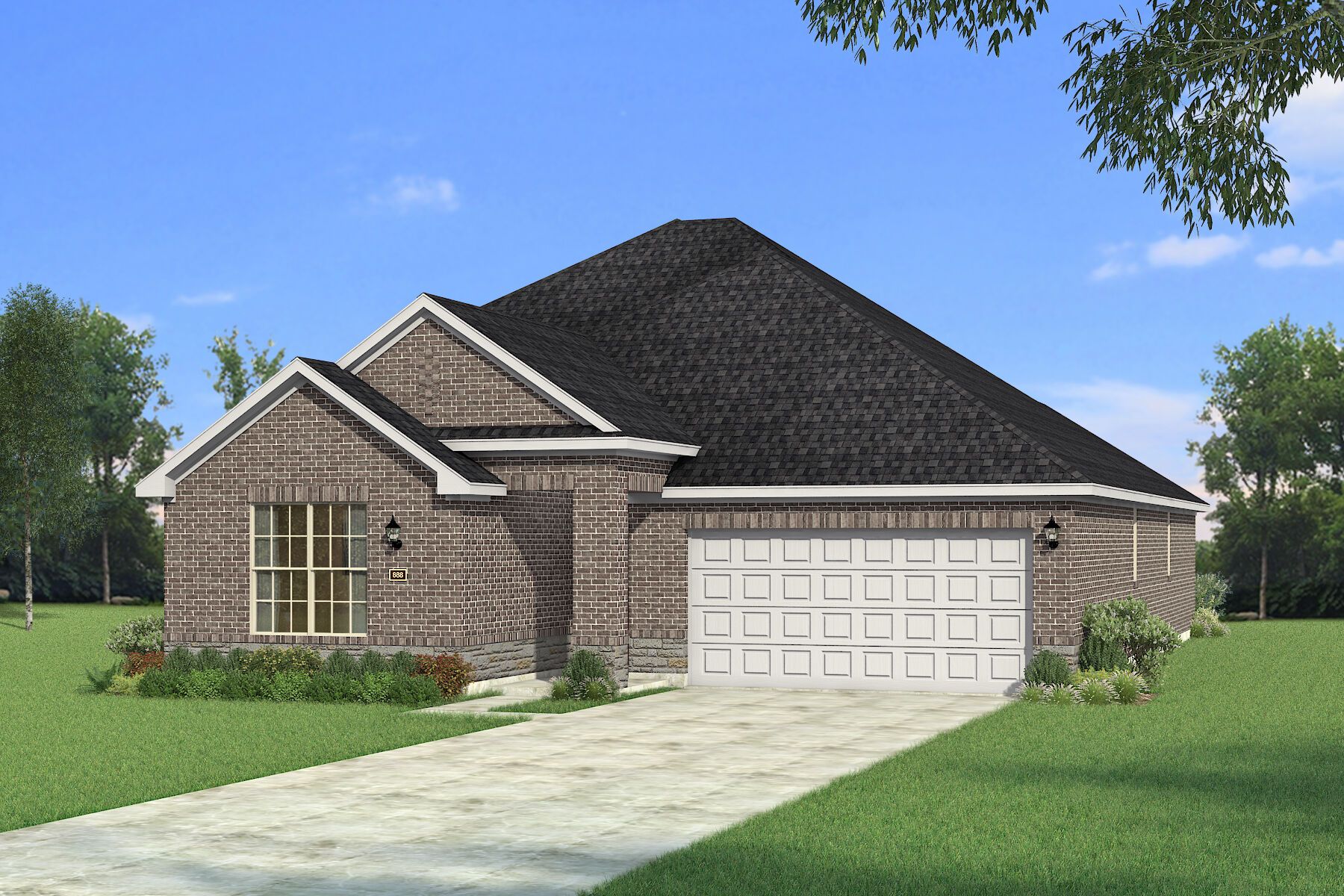 Exterior:The Amelia - Traditional 2 with Stone Elevation