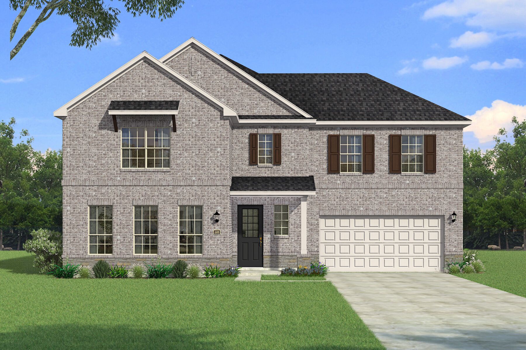 Exterior:The Siena - Traditional 2 with Stone Elevation