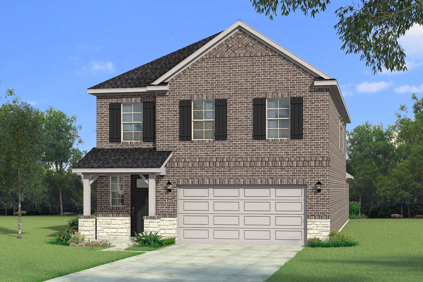 Exterior:The Redding - Hill Country with Stone Elevation