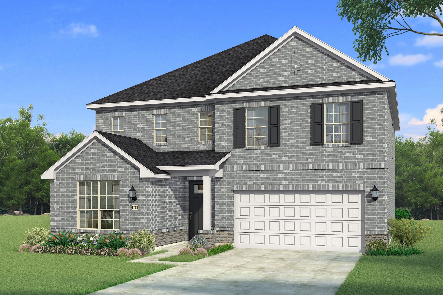 Exterior:The Mirabel - Traditional with Stone Elevation