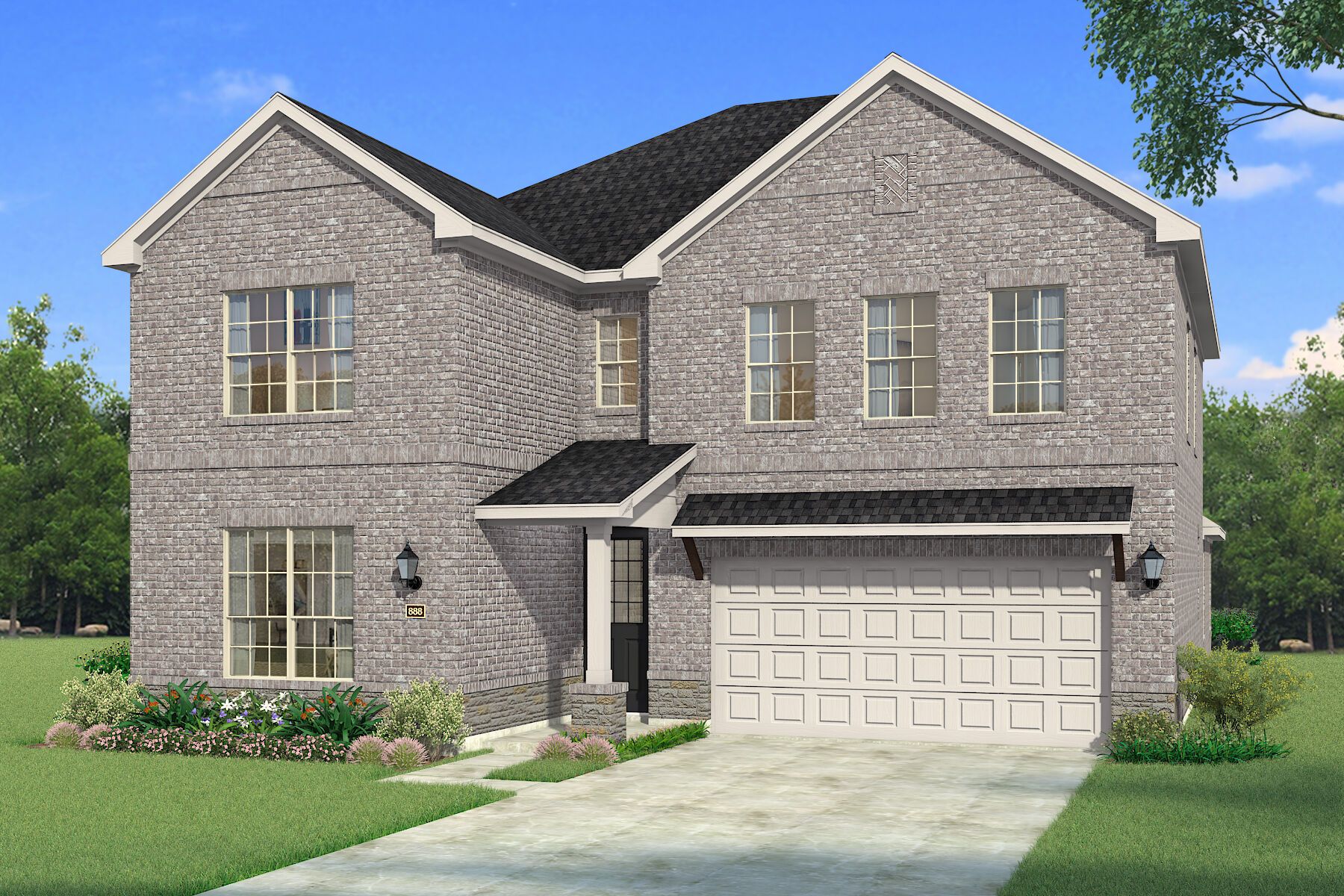 Exterior:The Tiana - Traditional 2 with Stone Elevation
