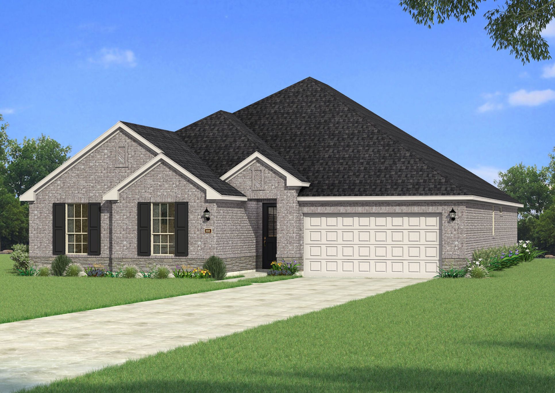 Exterior:The Seville: One-Story - Traditional with Stone Elevation