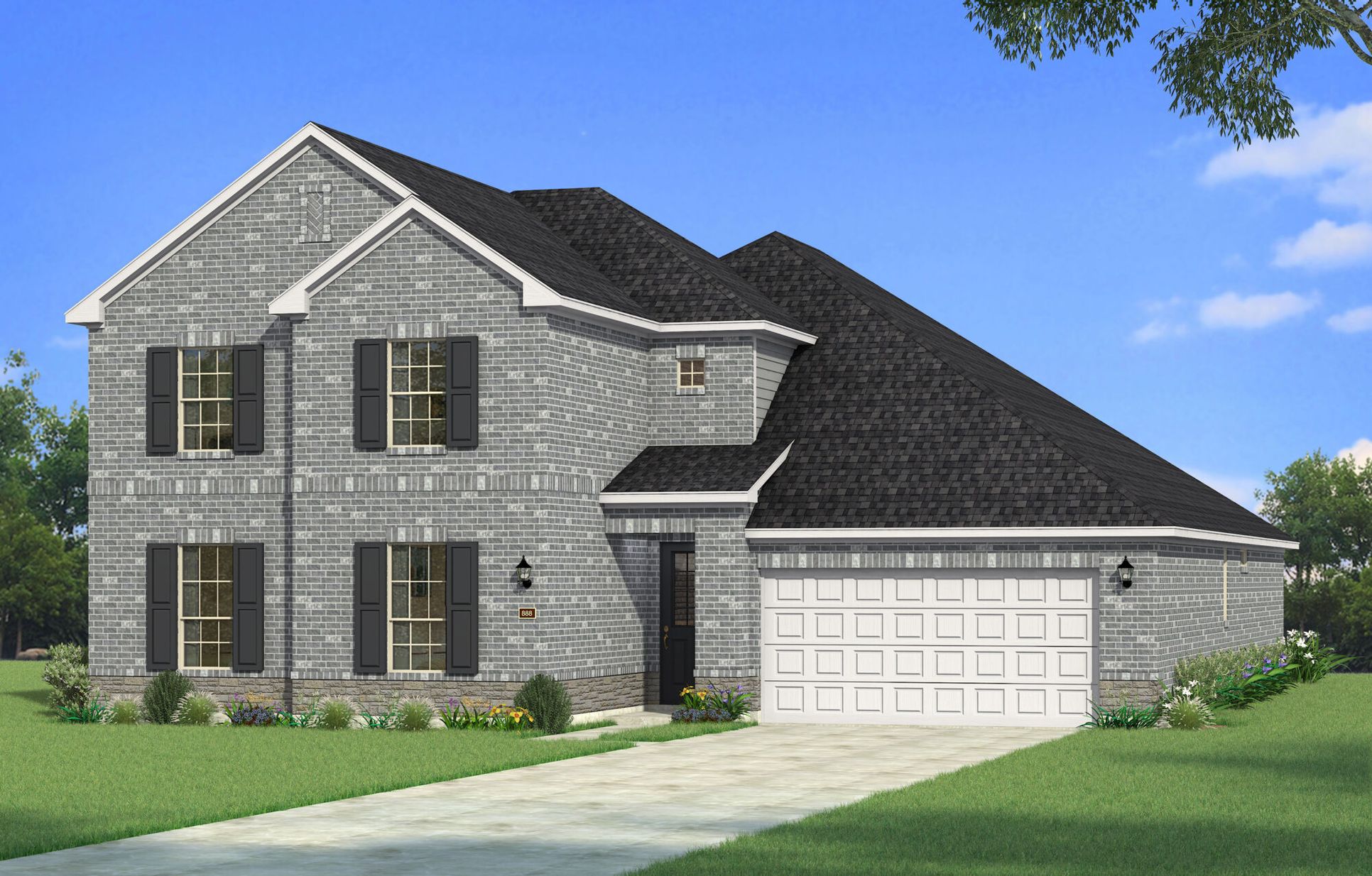 Exterior:The Polermo - Traditional 2 with Stone Elevation