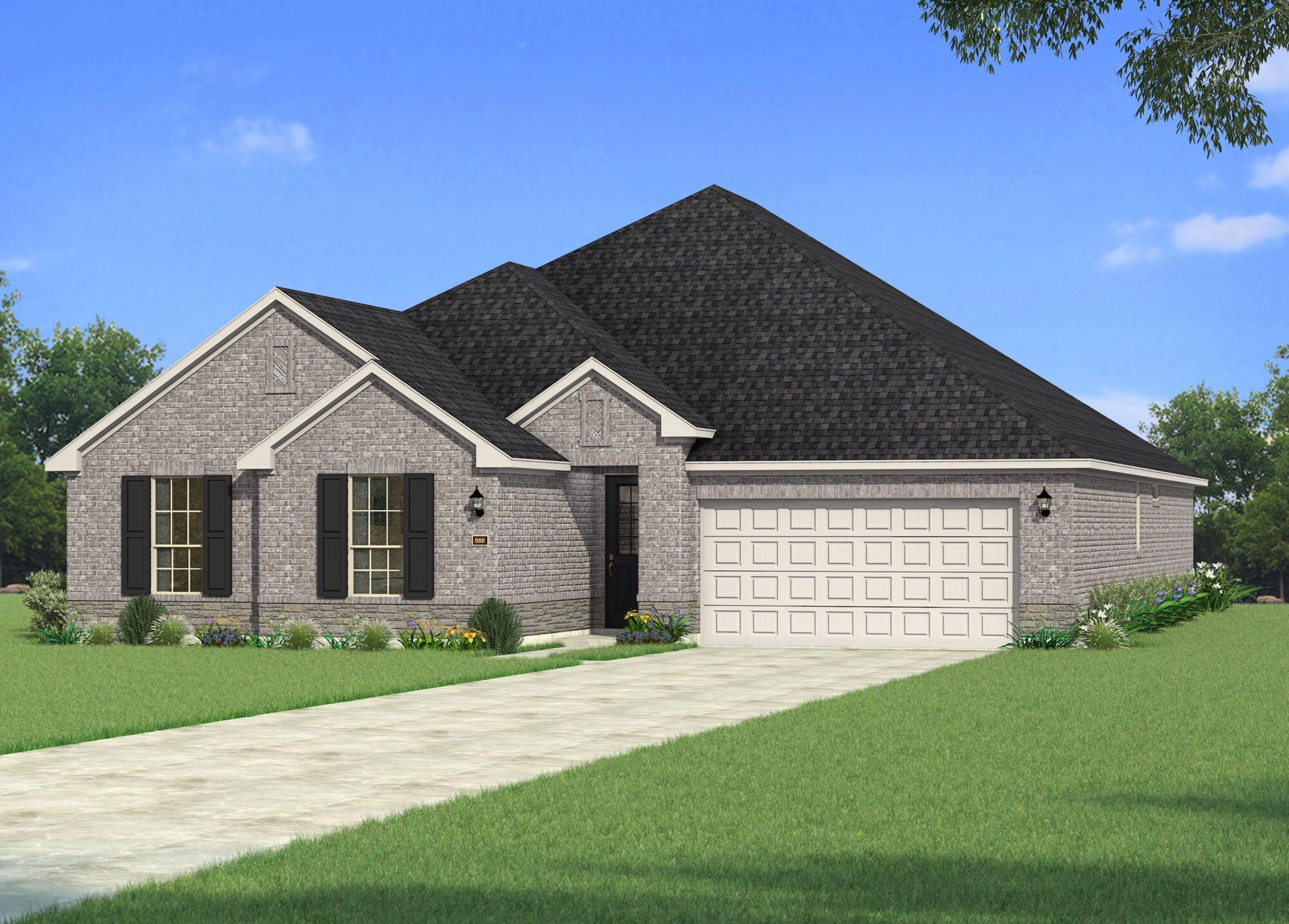 Exterior:The Seville II - Traditional 2 with Stone Elevation