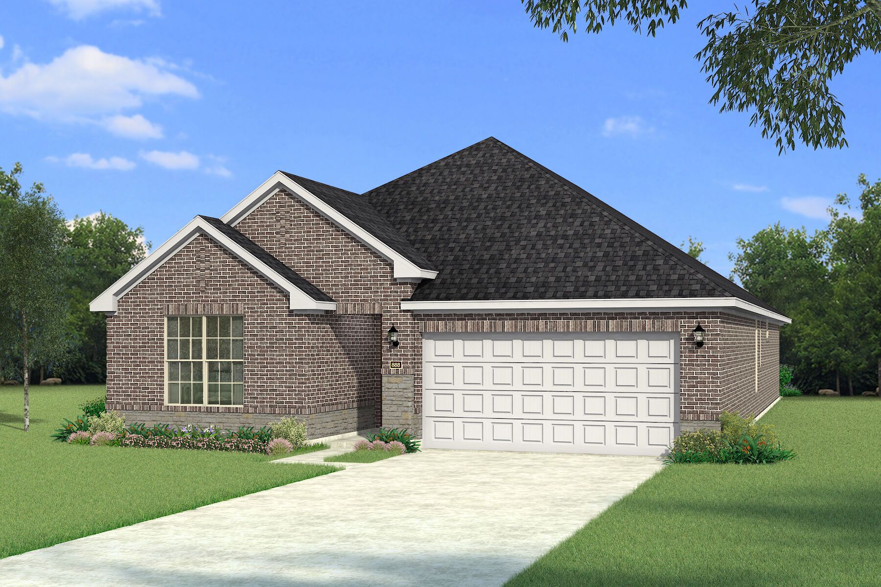 Exterior:The Kiara - Traditional 2 with Stone Elevation