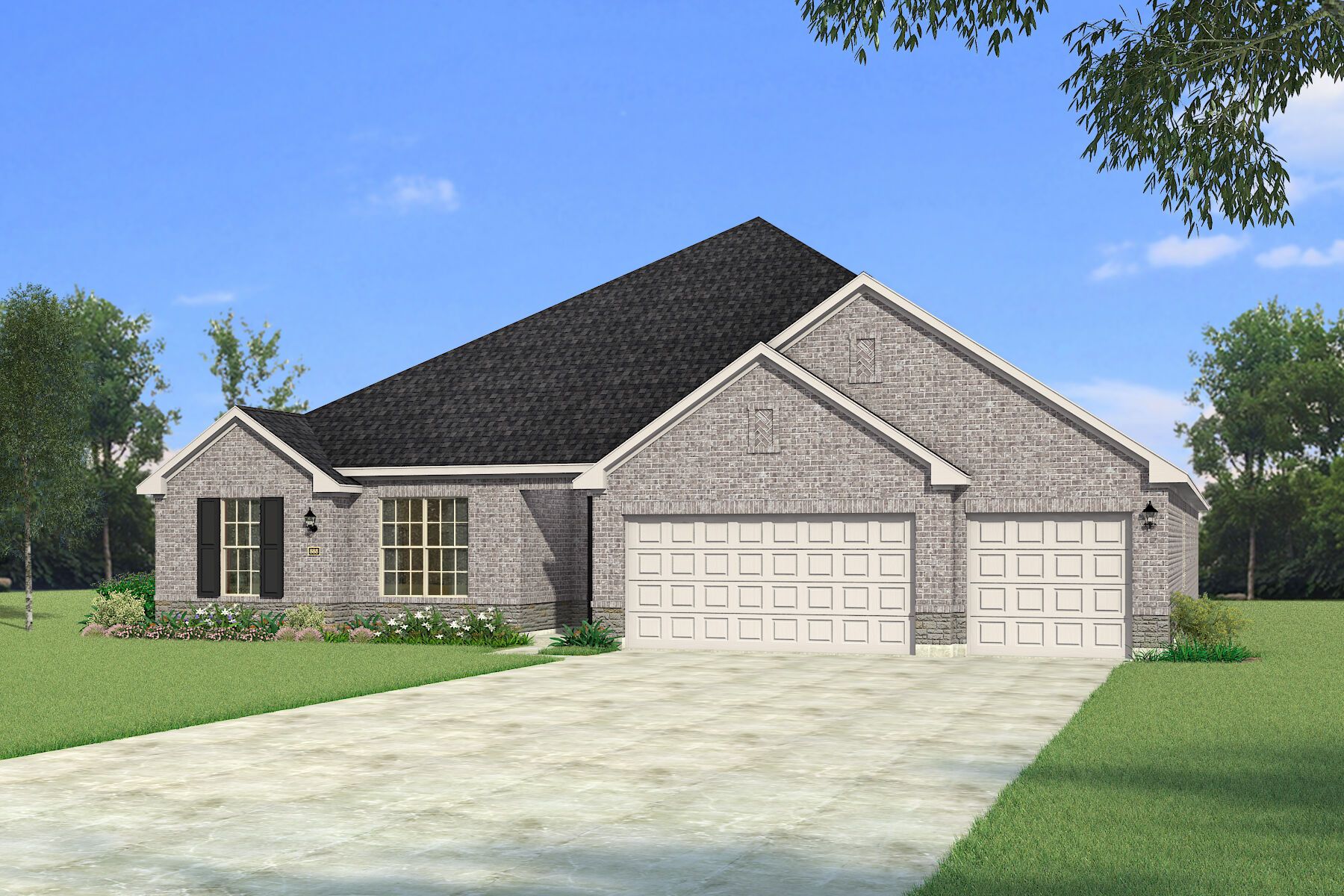 Exterior:The New Mexico - Traditional with Stone Elevation