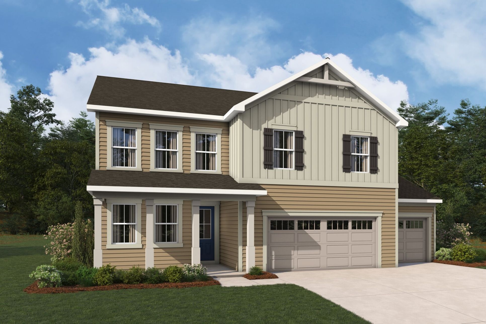 Voyageur Farmhouse with 3-Car Garage Elevation rendering
