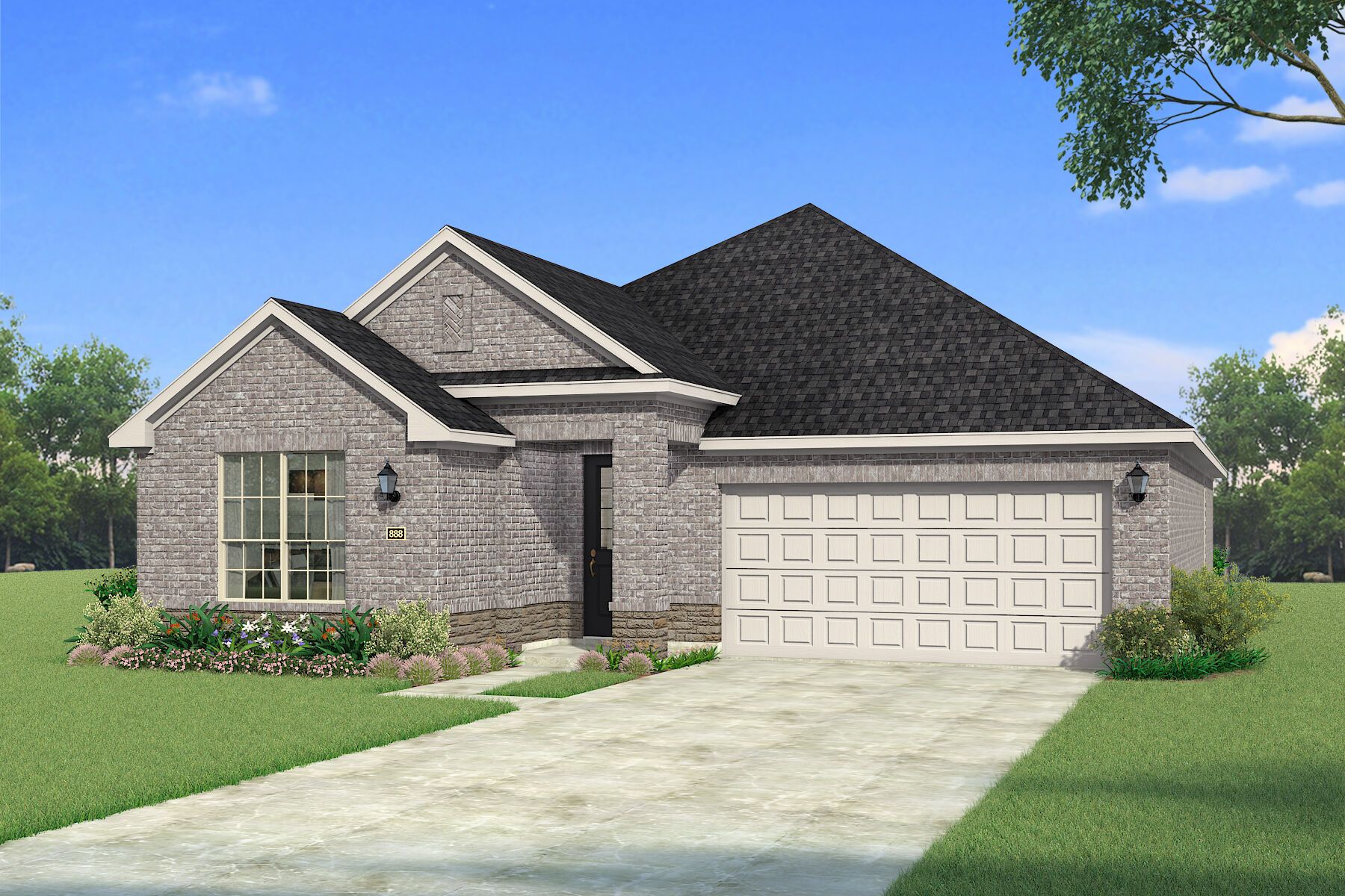 Exterior:The Aurora - Traditional 2 with Stone Elevation