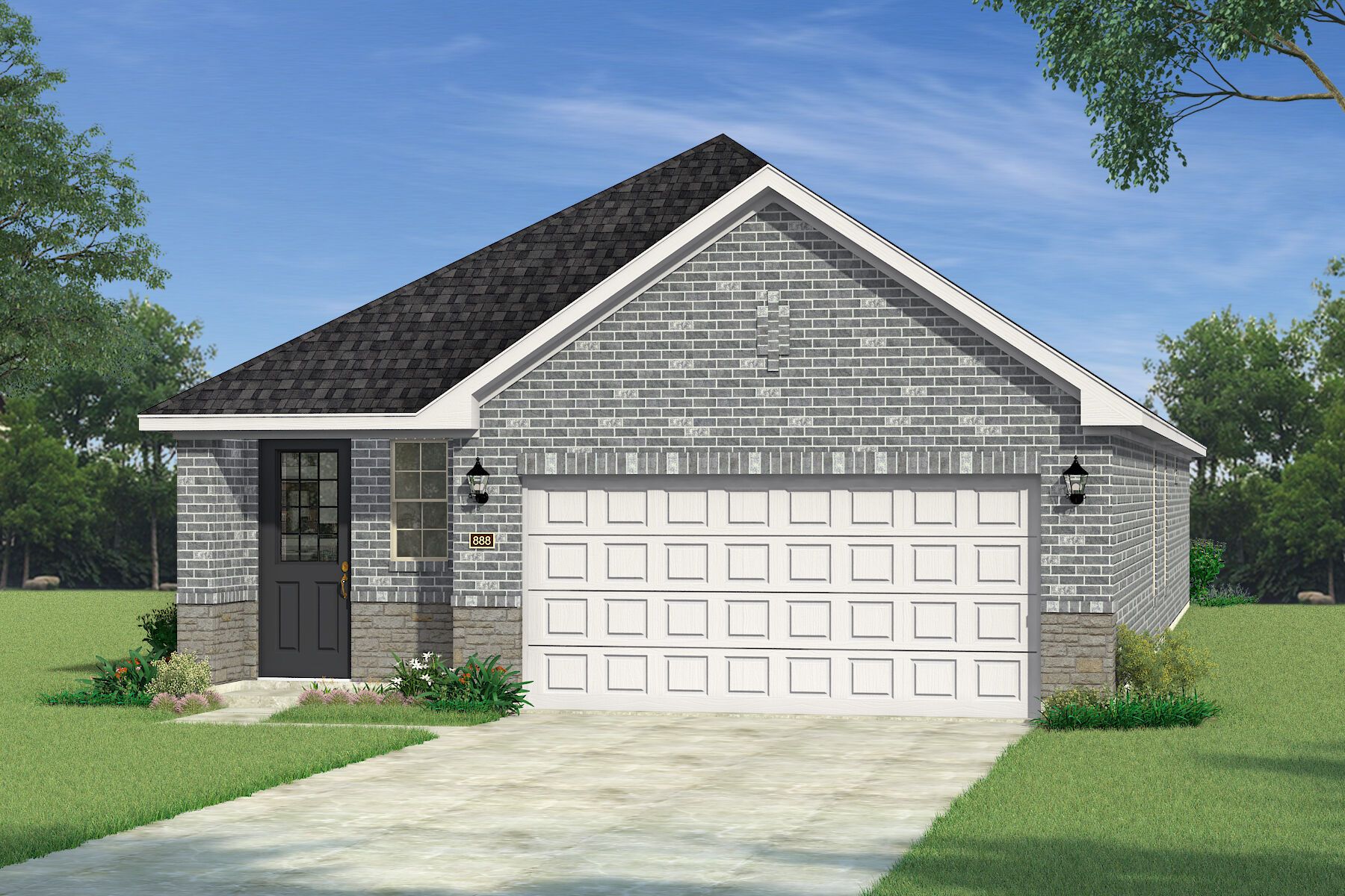 Exterior:The Alford - Traditional with Stone Elevation