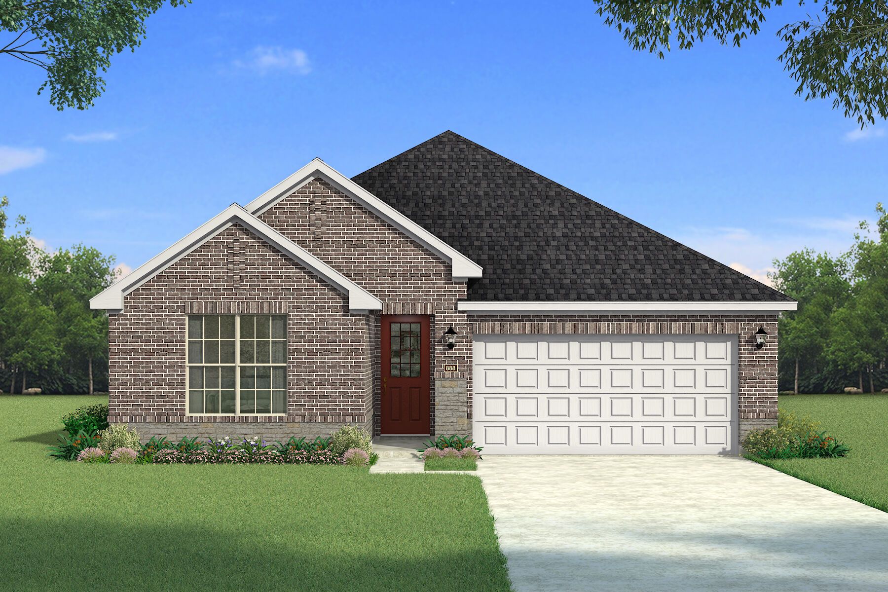 Exterior:The Kiara - Traditional 2 with Stone Elevation