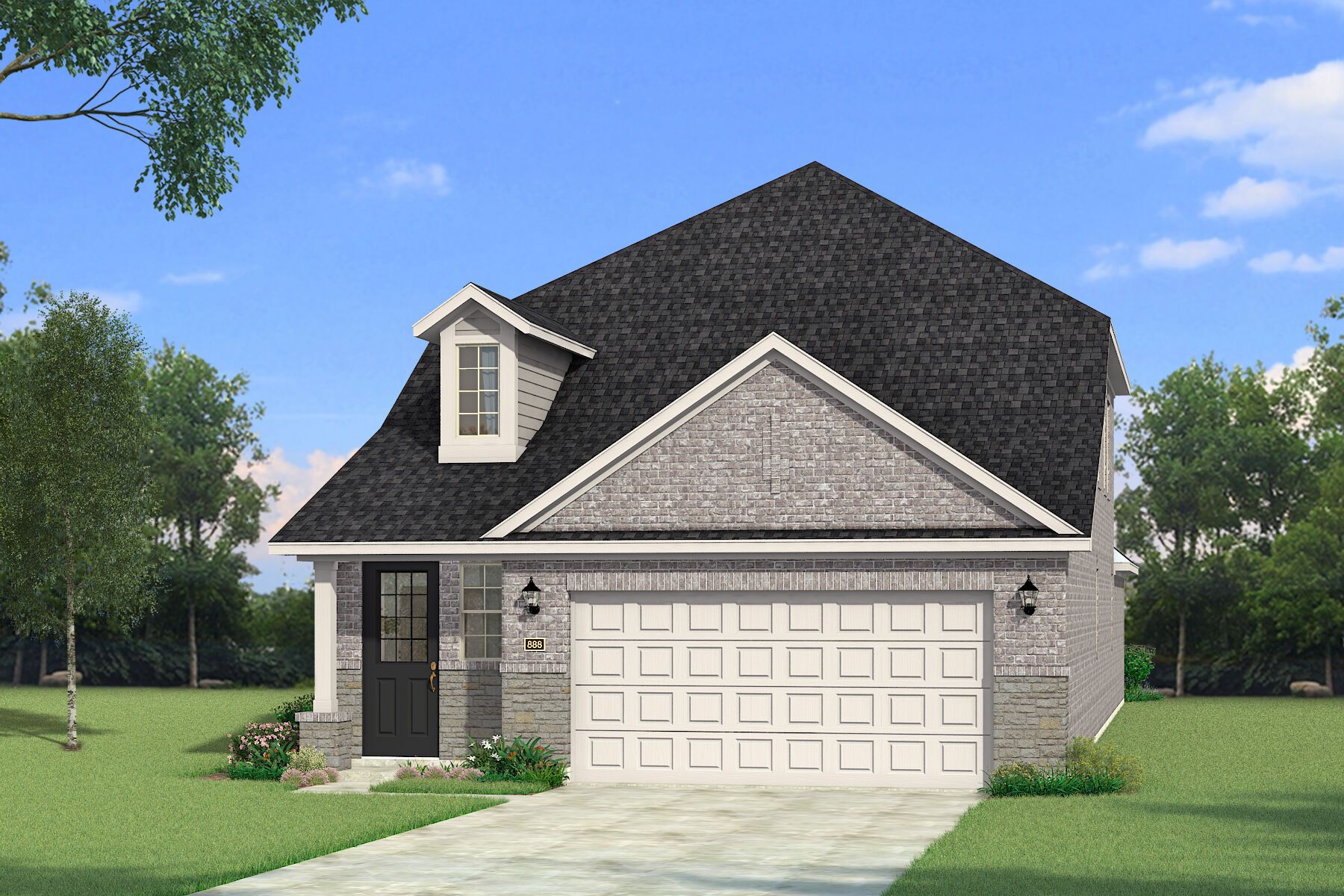 Exterior:The Linwood - Traditional with Stone Elevation