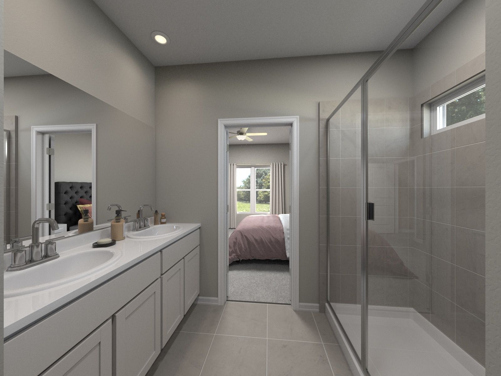 Dual vanities in the primary bathroom are perfect for getting ready.:The Olympic (380) Floorplan