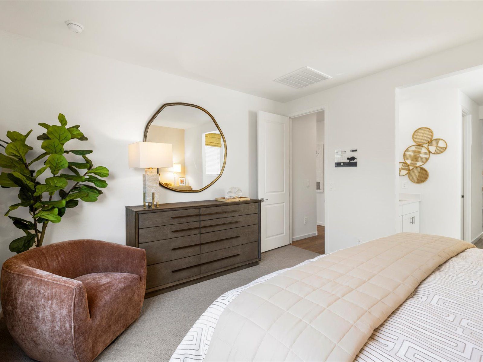 PHX_Bedroom_12884-305th-Ave:Primary bedroom in the Arlo floorplan modeled at Teravalis