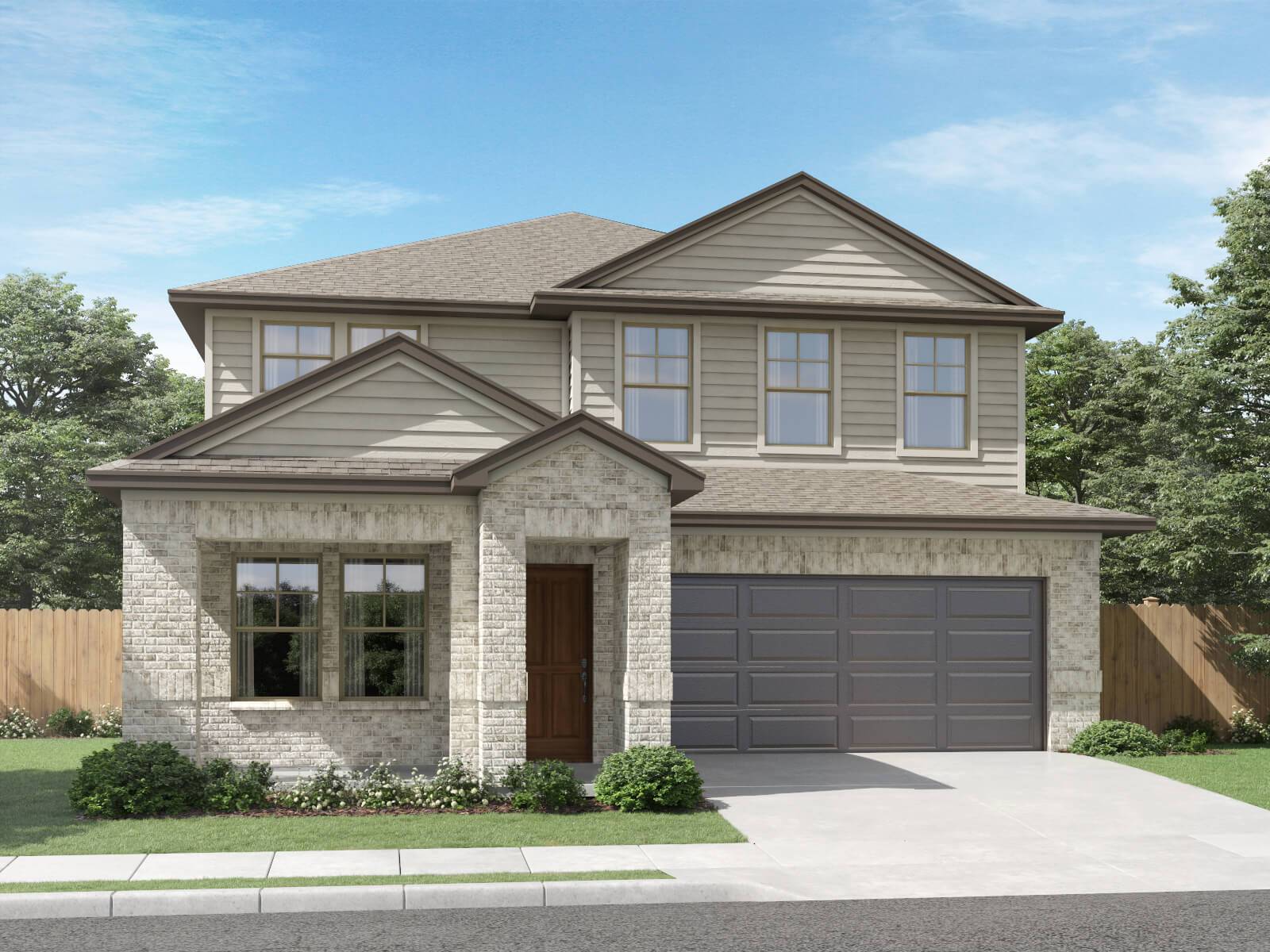 Front exterior render, elevation B.:Front exterior render, elevation B.