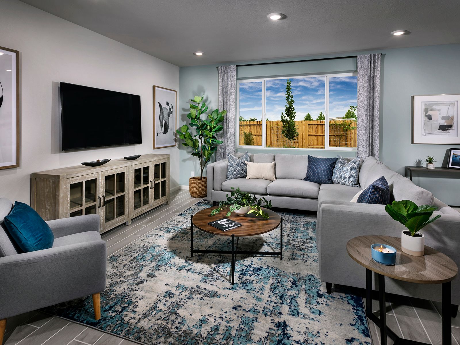 Residence 2 great room modeled at a nearby Meritage community.:Residence 2 great room modeled at a nearby Meritage community.