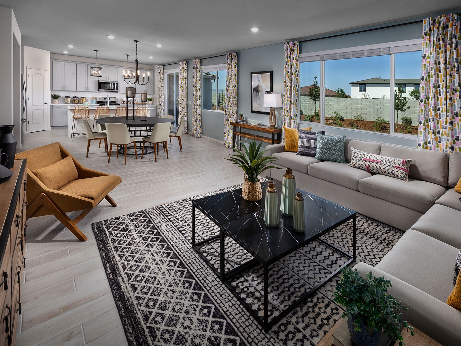 Residence 3 great room modeled at a nearby Meritage community.