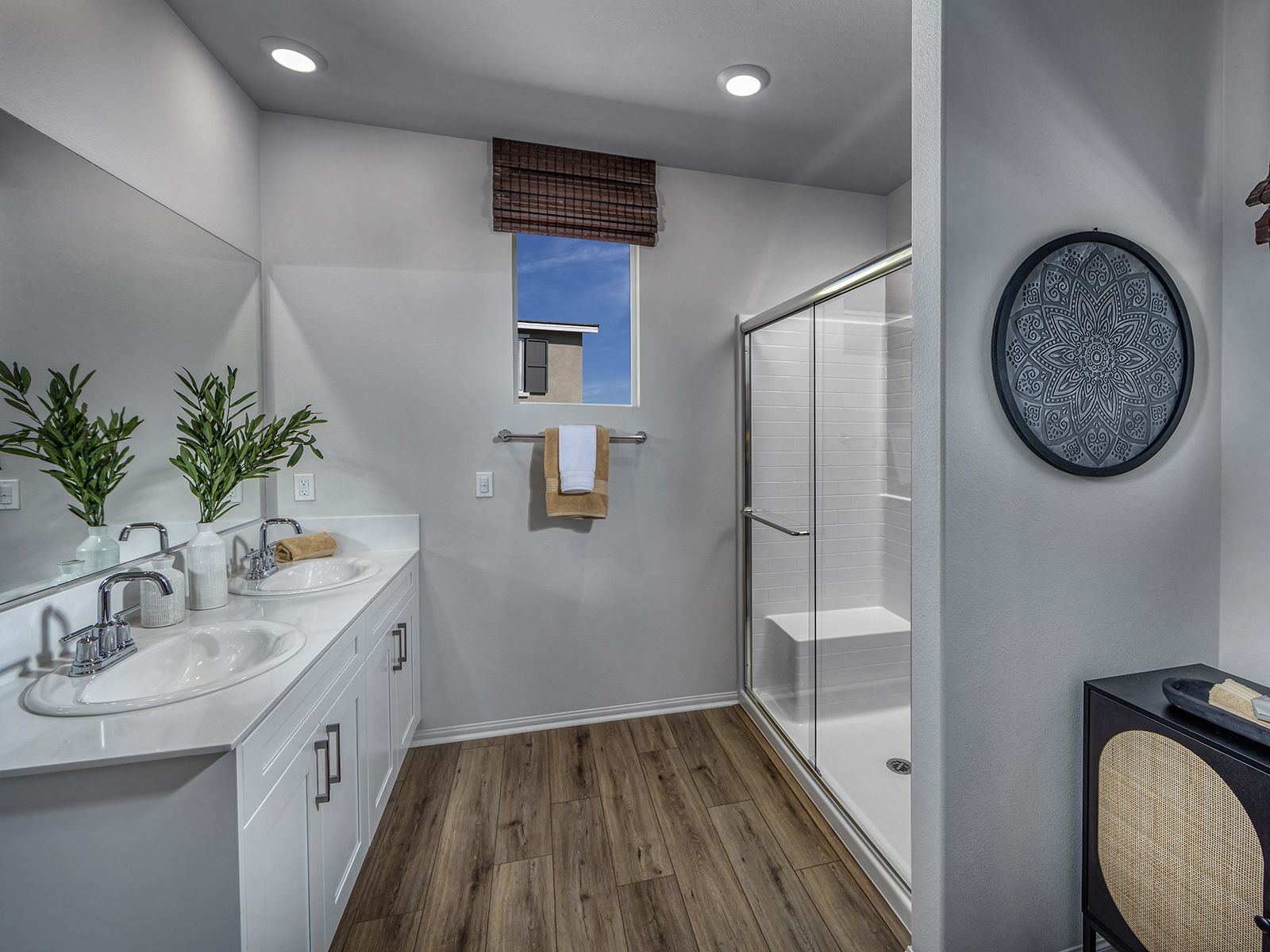 Residence 4 primary bathroom modeled at a nearby Meritage community.:Residence 4 primary bathroom modeled at a nearby Meritage community.