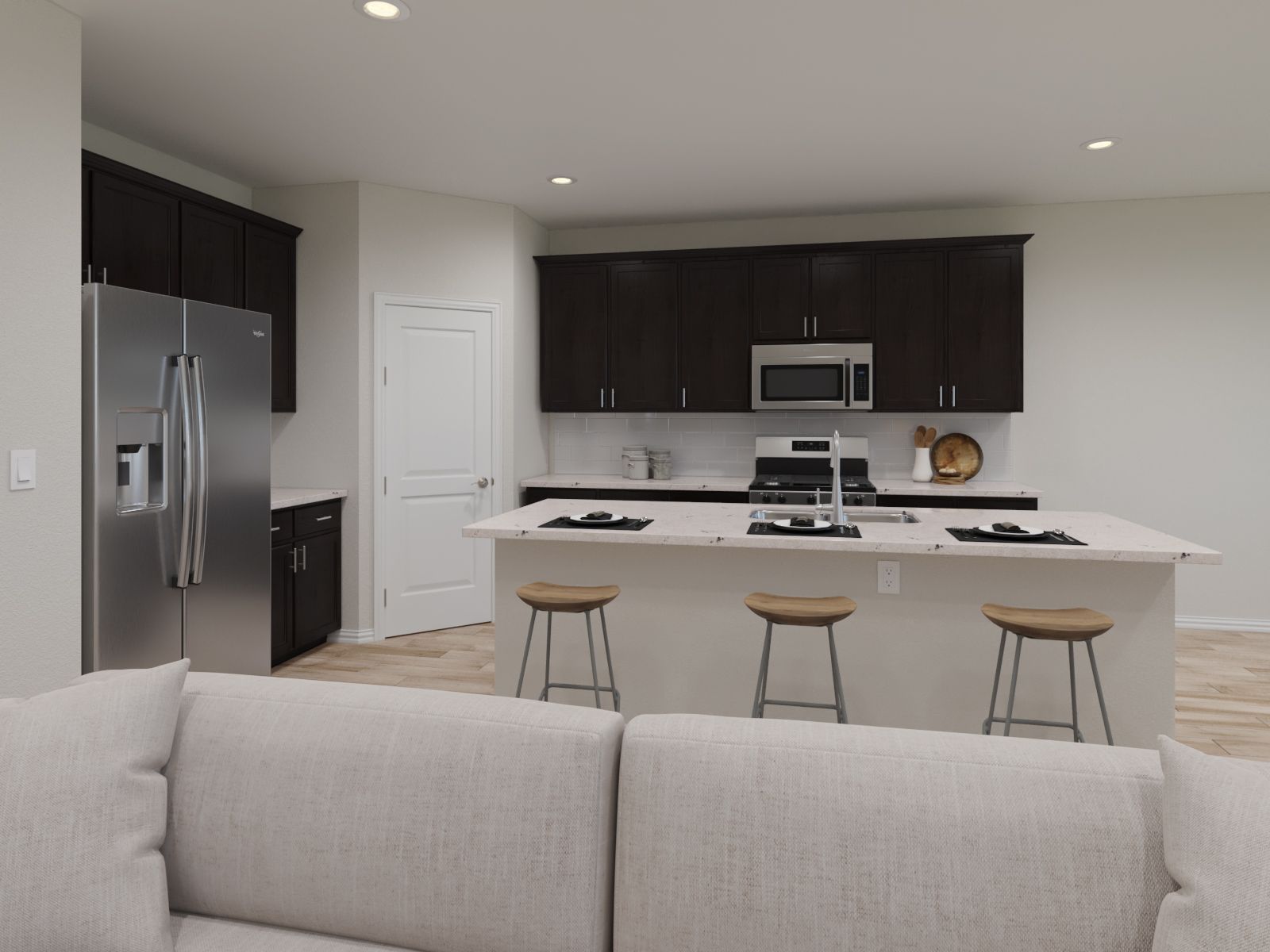The Providence kitchen with the Elemental 1 interior package.:The Providence kitchen with the Elemental 1 interior package.