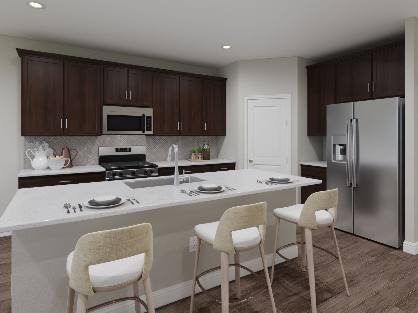 Kitchen:Entertain guests around the kitchen island