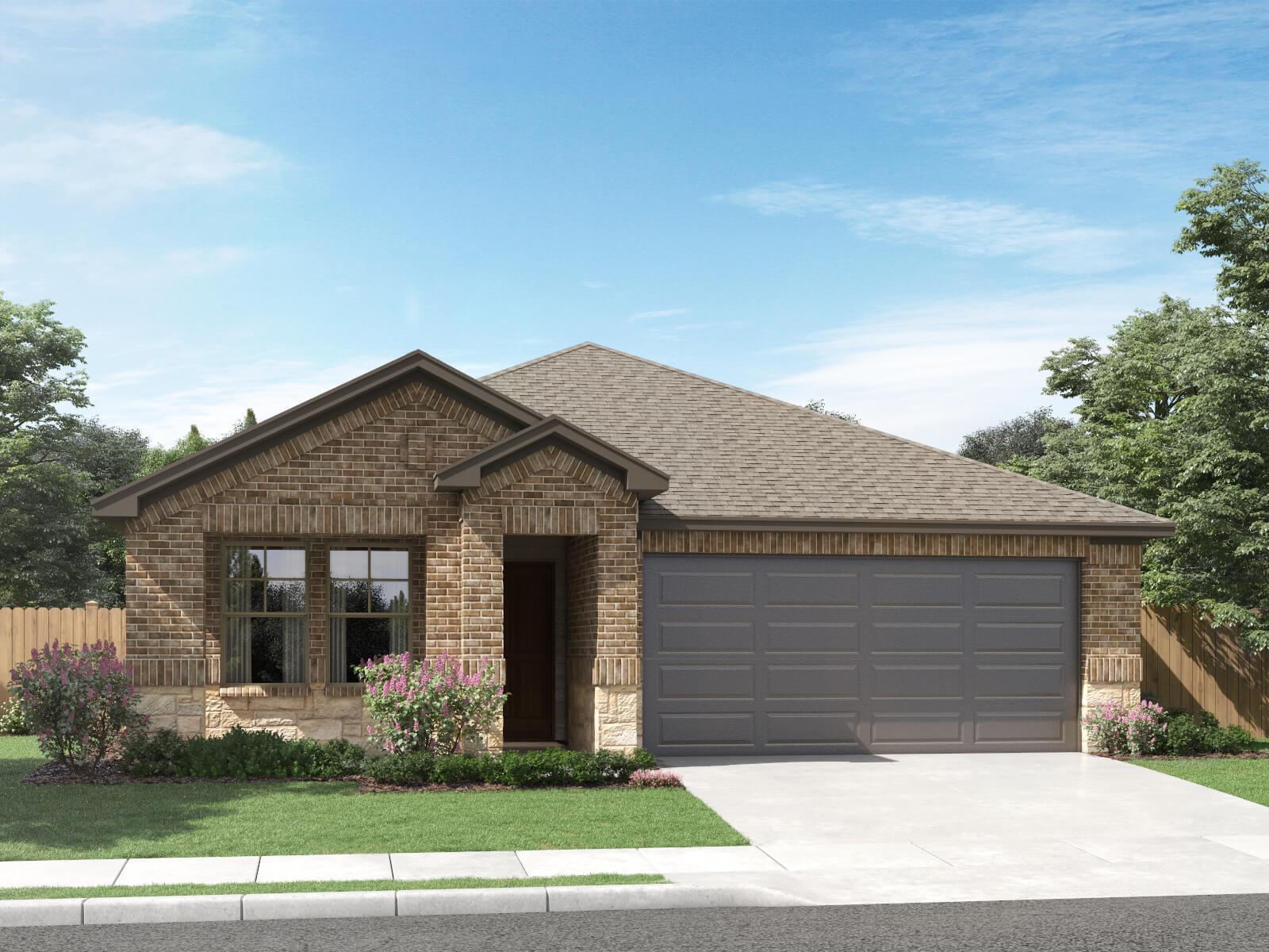 Front exterior rendering of the Hughes floorplan, elevation C.:Front exterior render, Elevation C