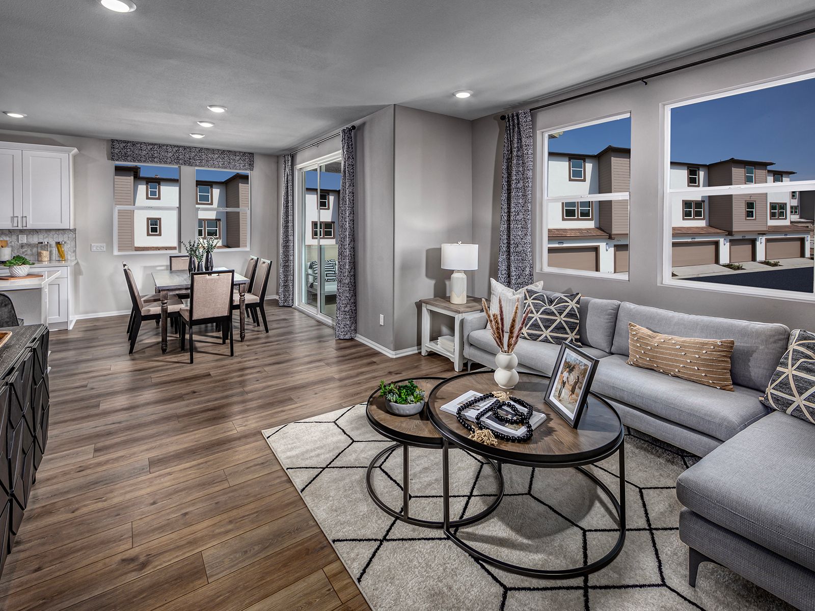 Host family and friends in the open-concept living space.