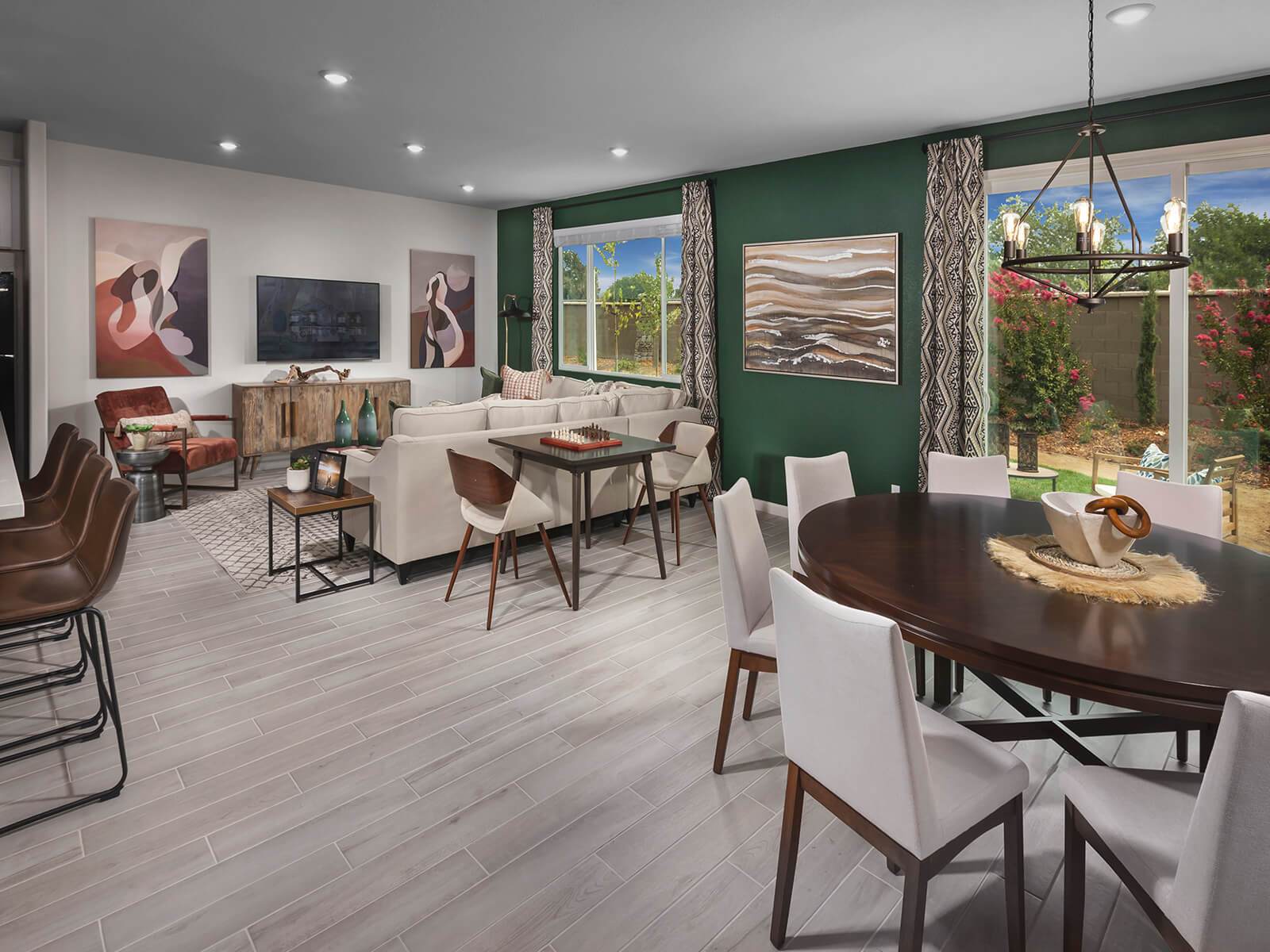 Residence 2 great room modeled at a nearby Meritage community.:Residence 2 great room modeled at a nearby Meritage community.