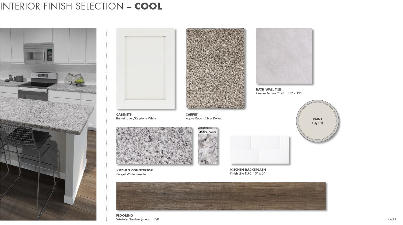 Linen-colored cabinets and granite countertops:Cool Interior Package