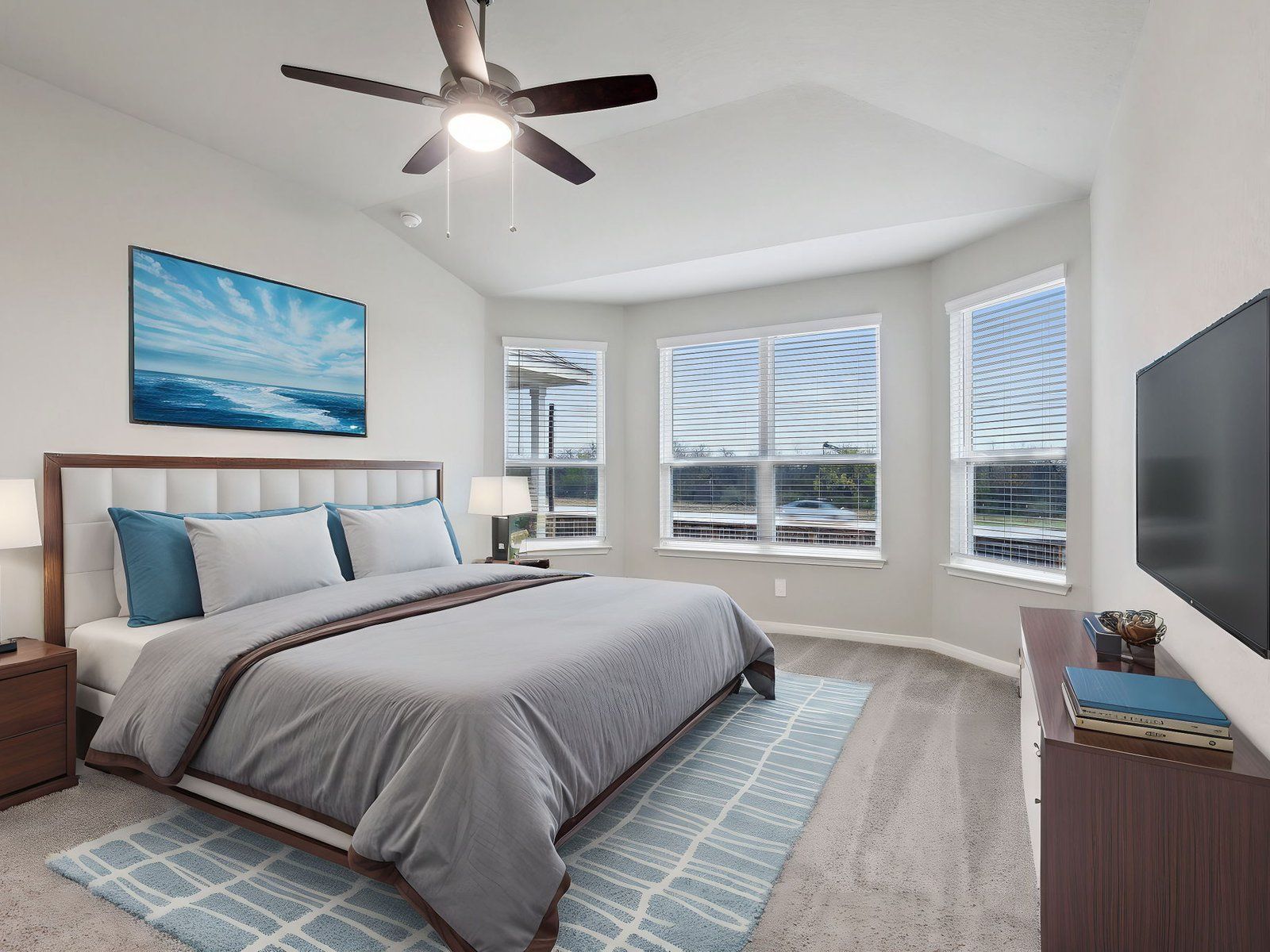 Virtually staged primary suite in the Holly floorplan at a Meritage Homes community.:Virtually Staged Primary Suite