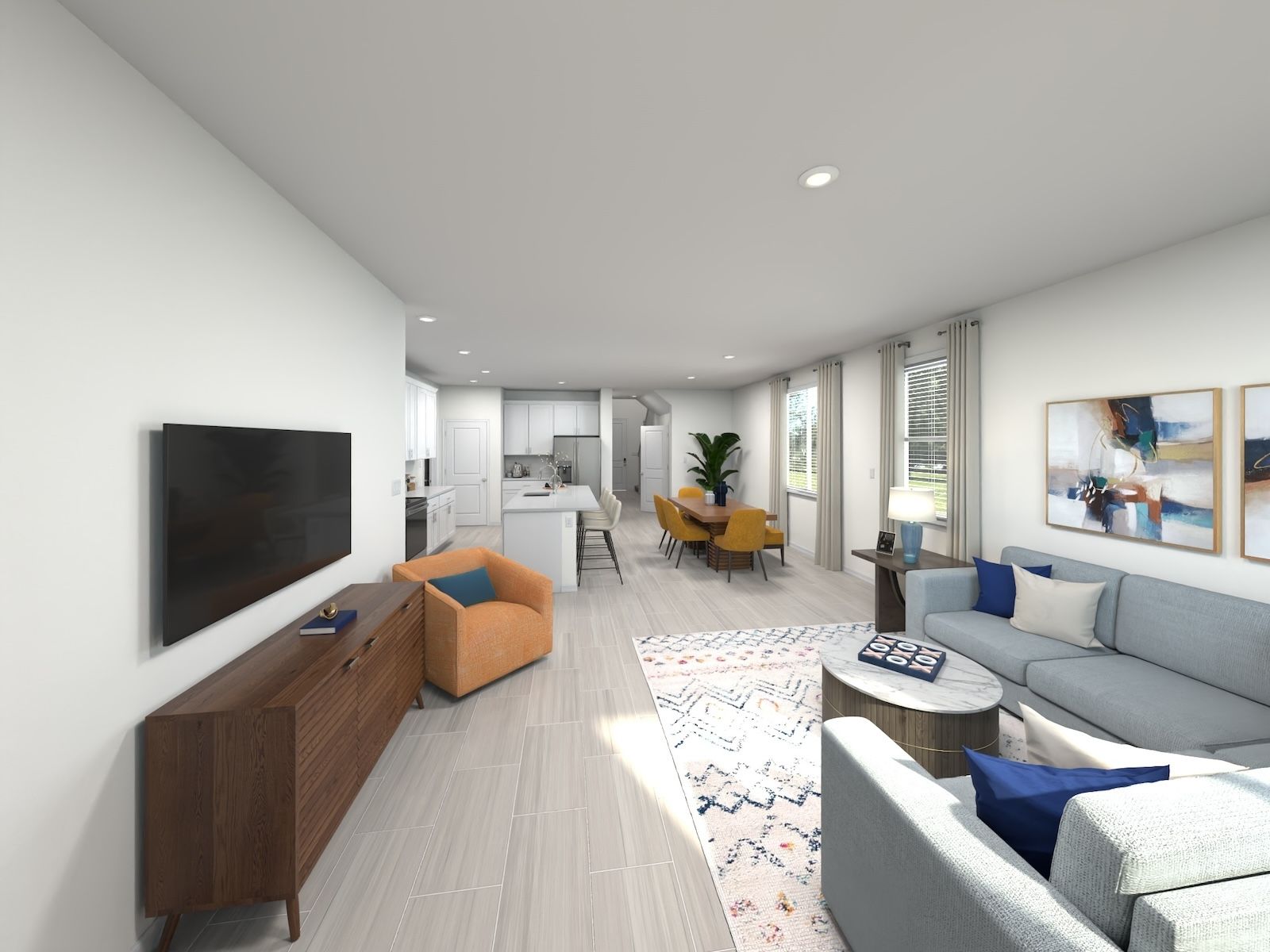 ORL_Cyrene-at-Minneola_D210-Dorian_Kitchen-Living-Dining_3D.jpg:Great room in the Dorian floorplan