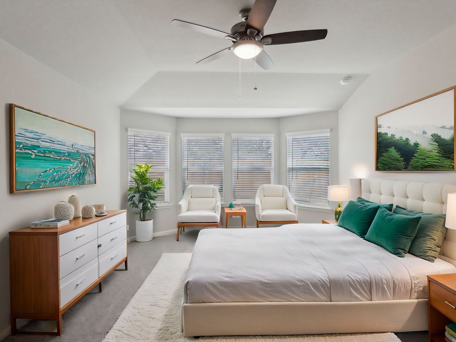 Virtually Staged Primary Suite:Virtually staged primary suite in the Callaghan floorplan at a Meritage Homes community.