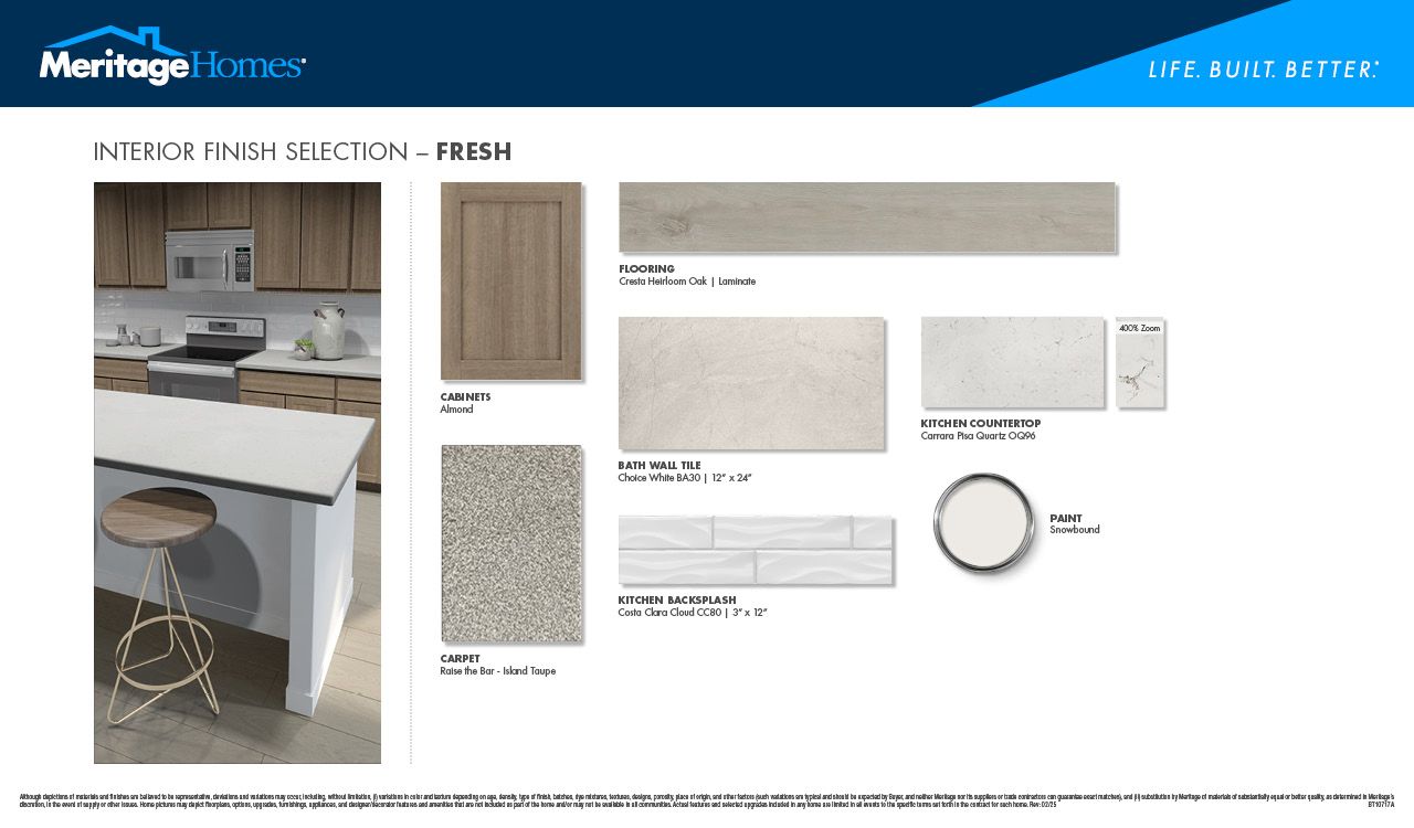 Fresh Interior Package:Almond-colored cabinets and quartz countertops