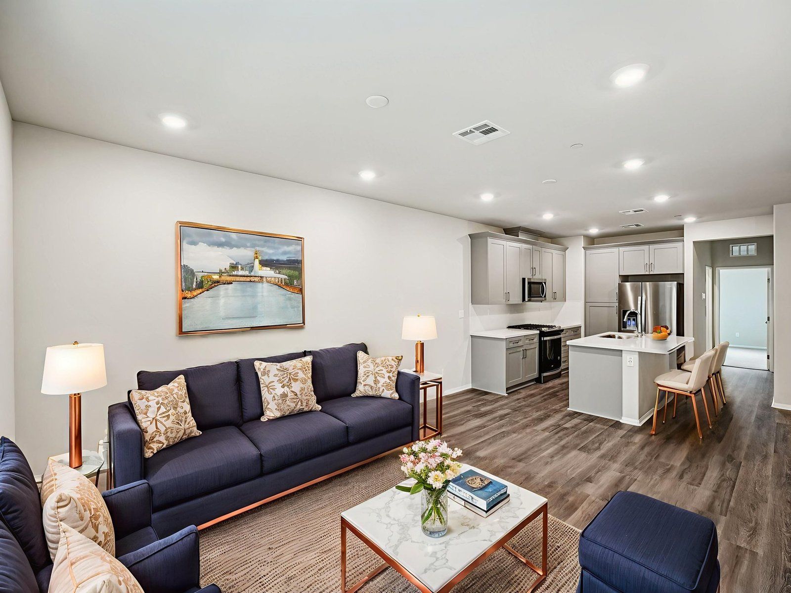 Great Room:1633 floorplan interior image taken at a Meritage Homes community in Pomona, CA.