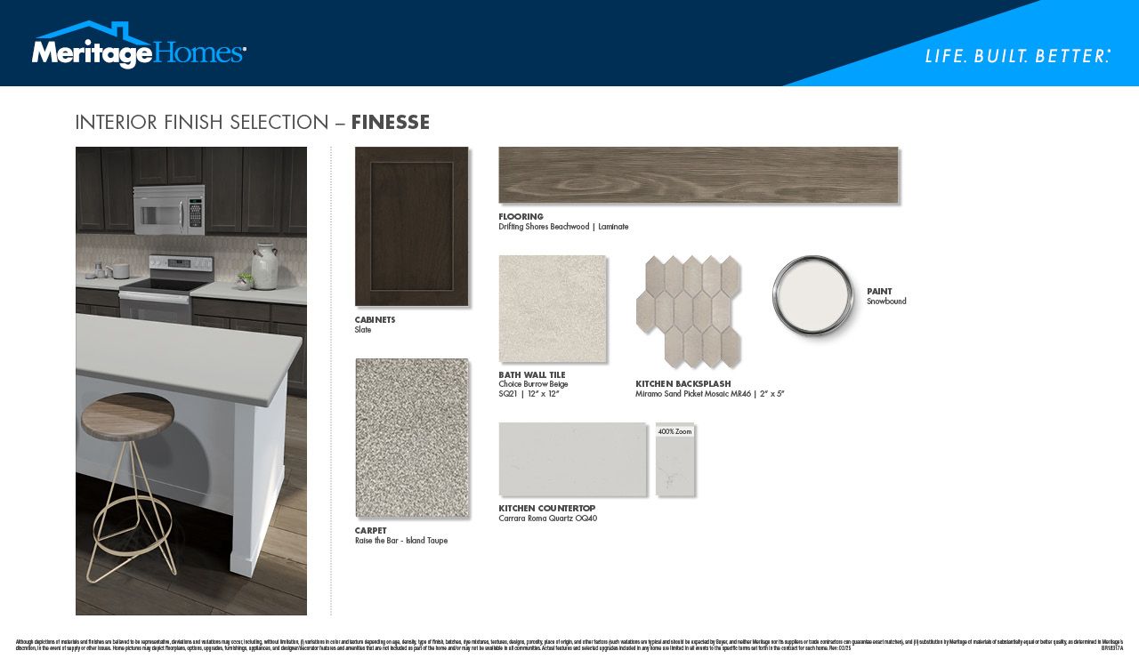 Dark brown cabinets and quartz countertops:Finesse Interior Package