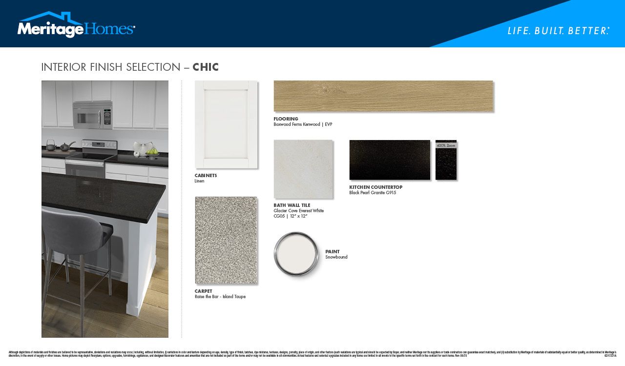 Linen-colored cabinets and granite countertops:Chic Interior Package