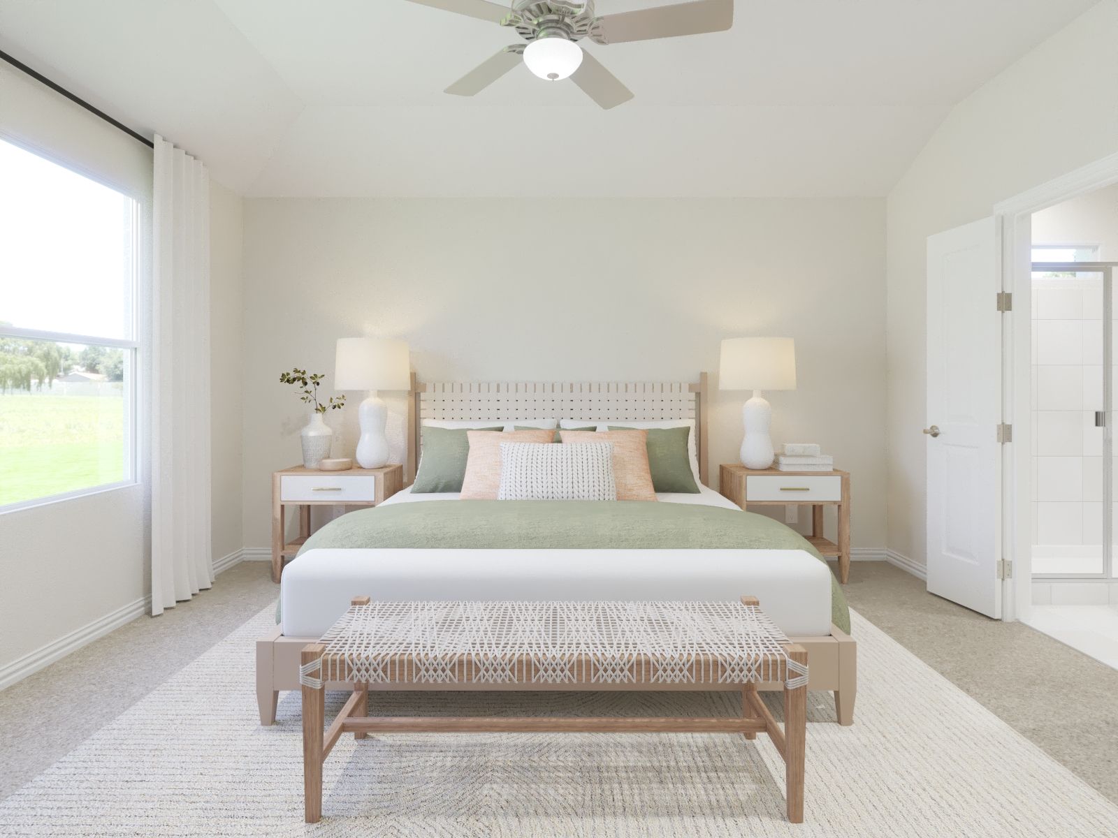 Primary Bedroom:Downstairs primary suite offers privacy and tranquility