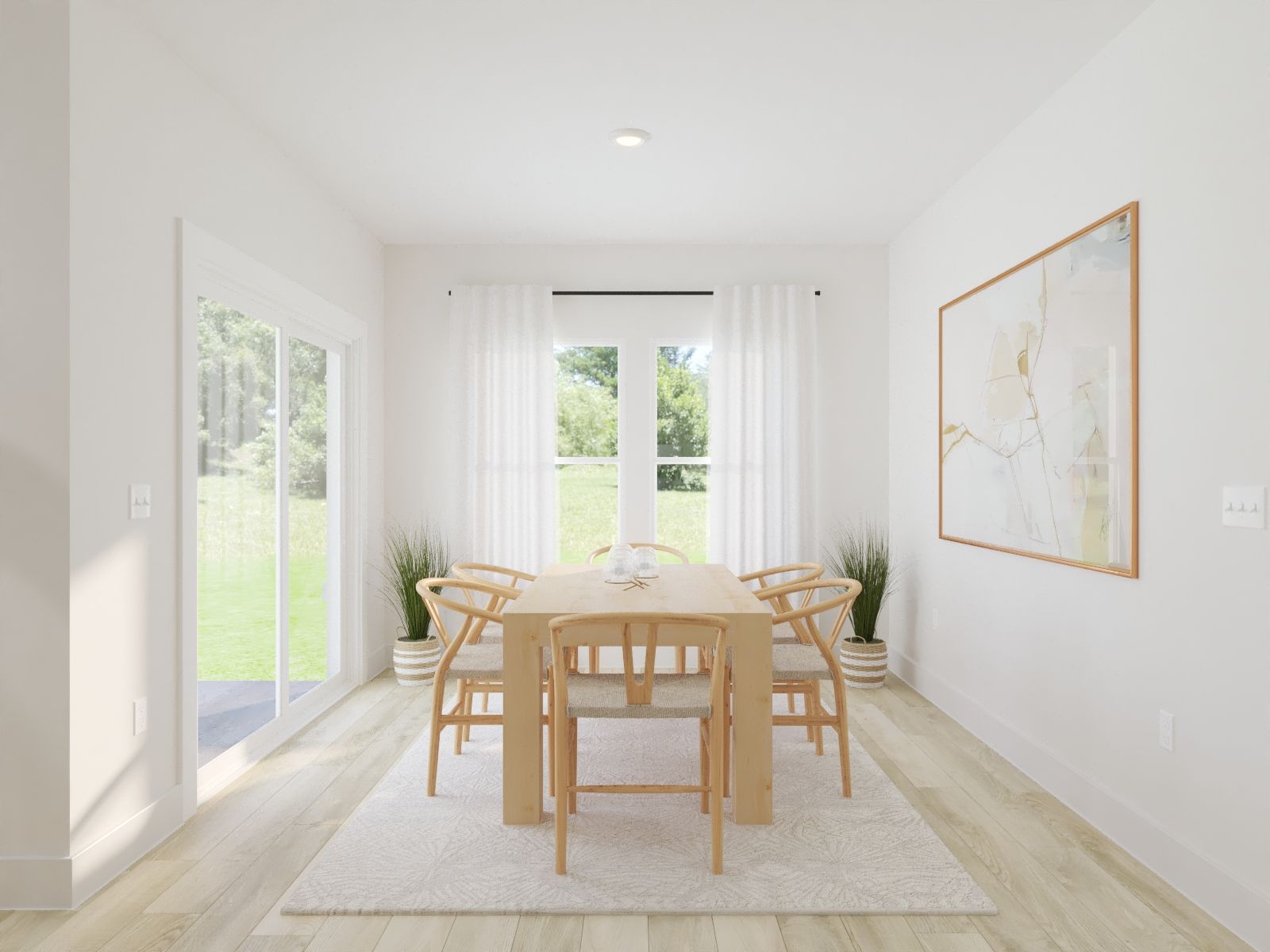 Dining Room:The open-concept floorplan allows for an easy flow between the kitchen and dining areas.