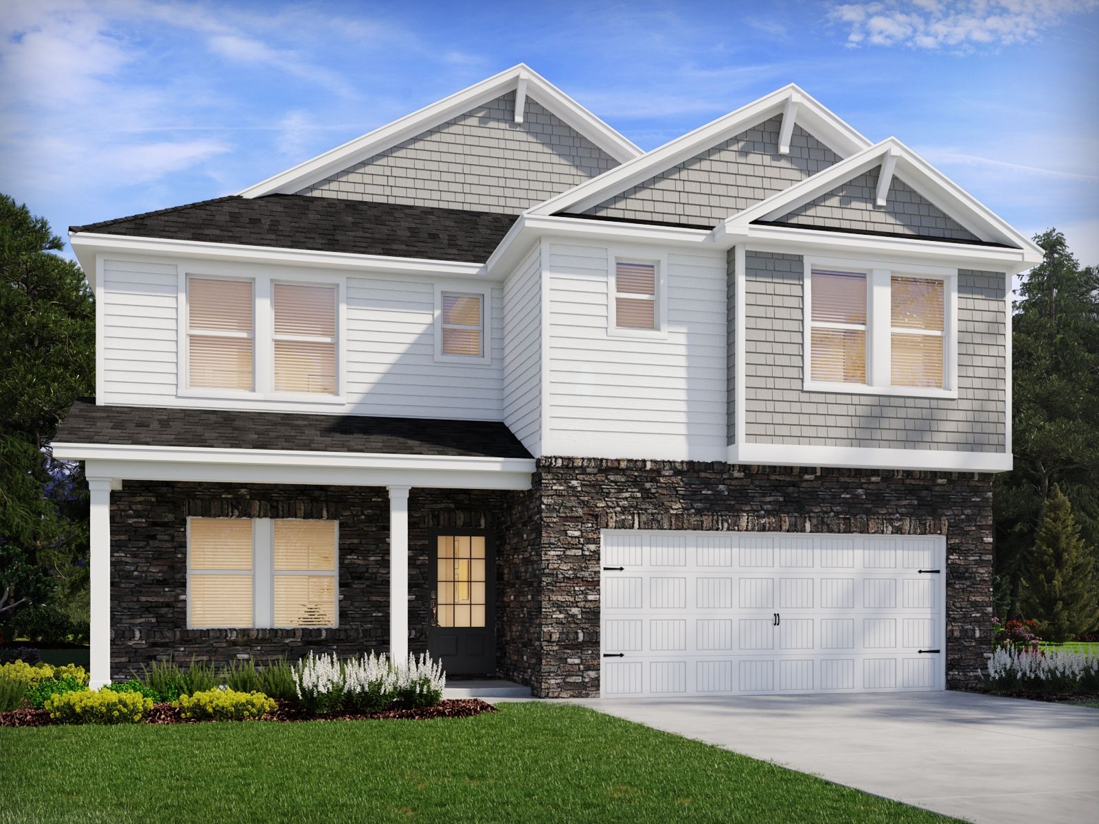 Front Exterior:The Watson floorplan with Elevation T modeled at Northwoods at Mirror Lake.