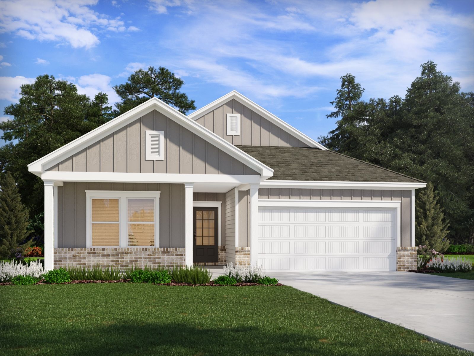 Front Exterior:The Buchanan floorplan with Elevation F modeled at Manning Mill.