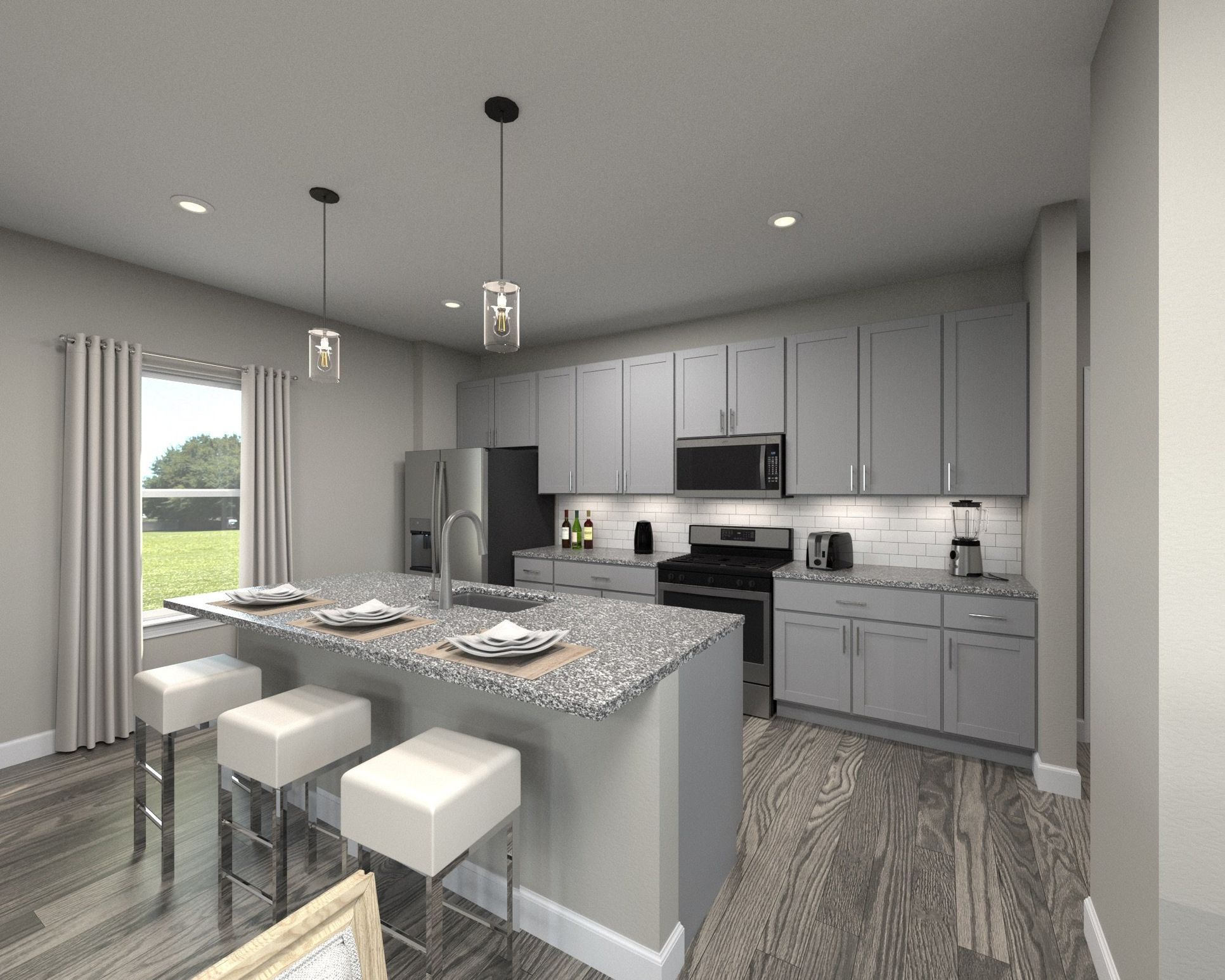 Prepare dinner while the kids sit and do homework at the kitchen island.:Prepare dinner while the kids sit and do homework at the kitchen island.