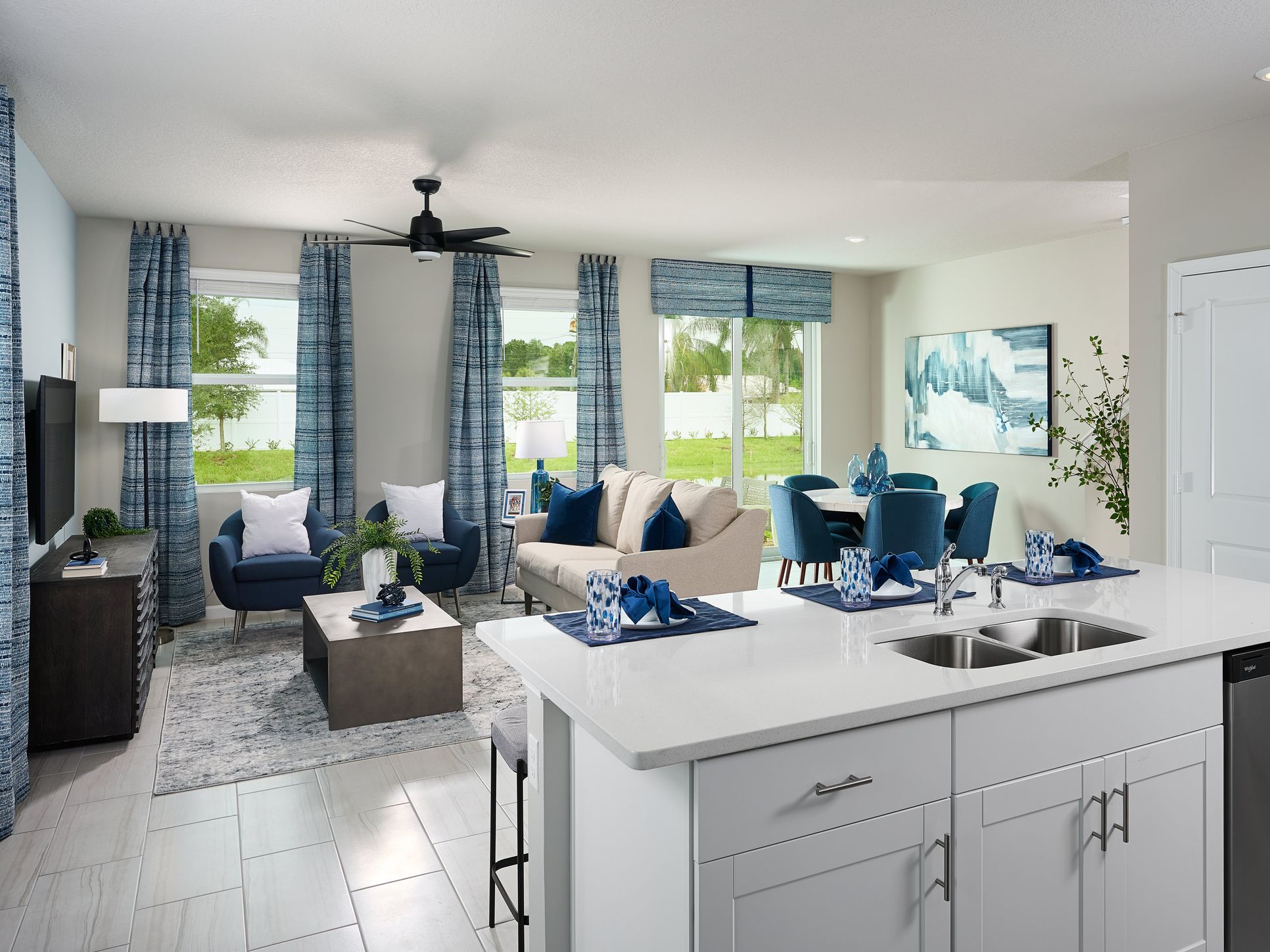 Great Room in the Sandpiper floorplan modeled at Tidewater:Great Room