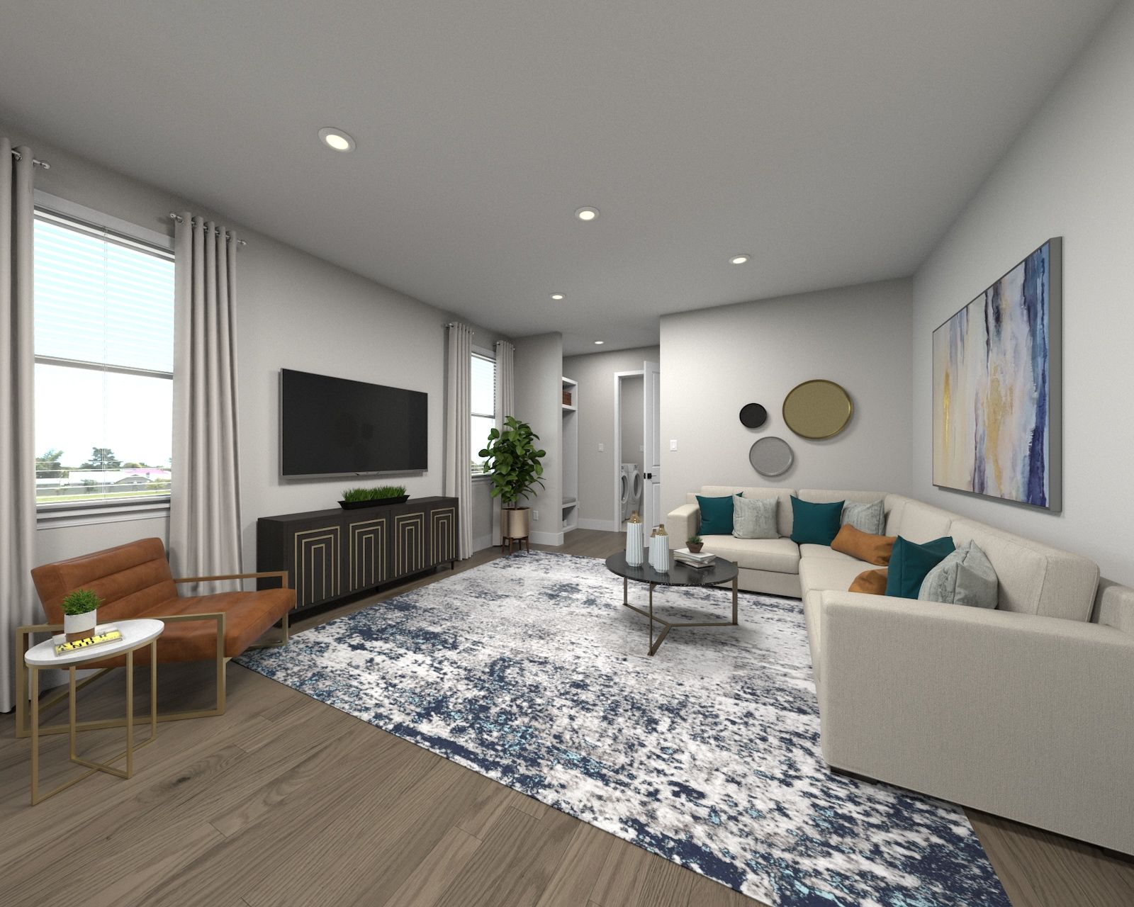 Virtually Staged Living Room:Spend family movie nights in the spacious great room.