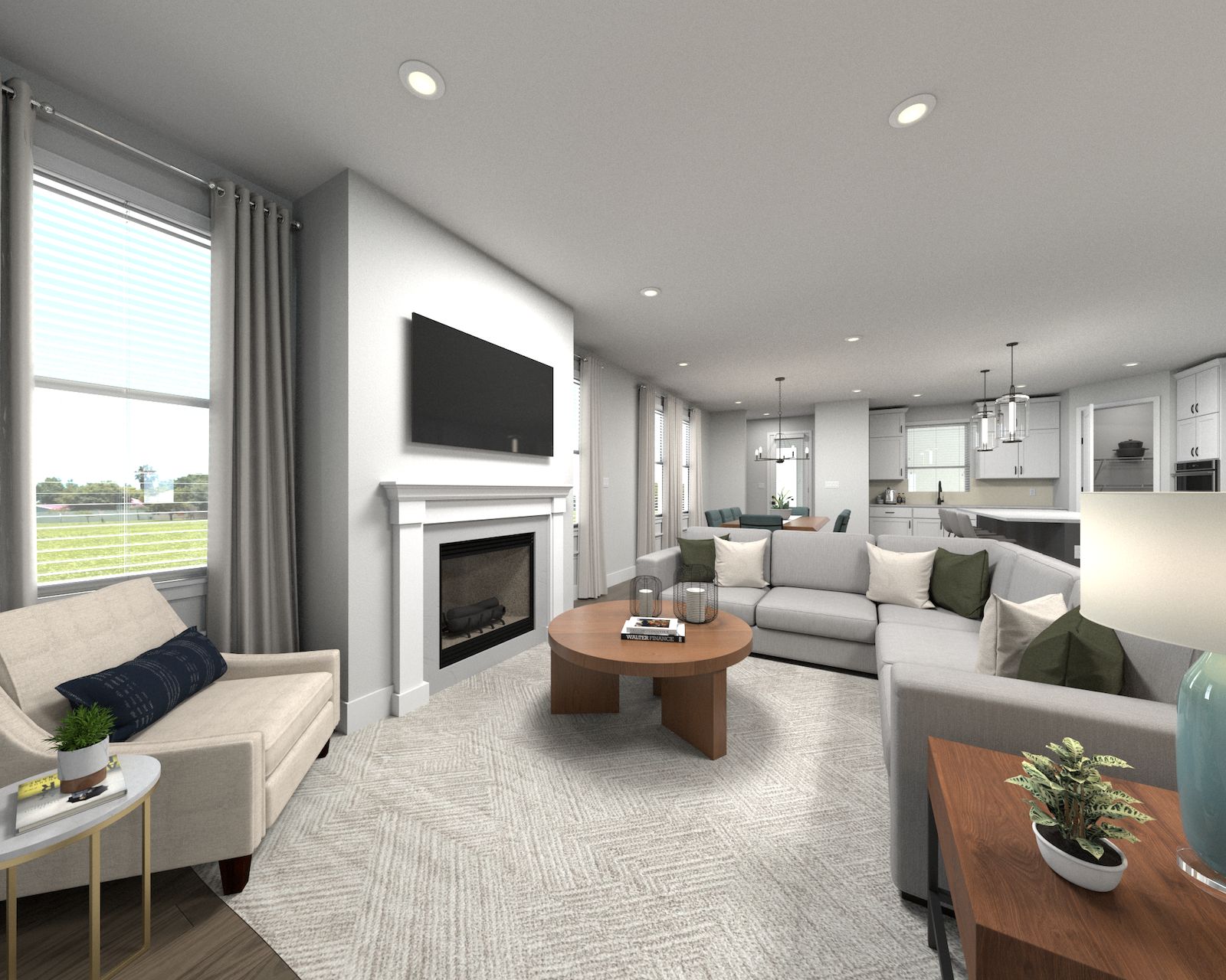 Virtually Staged Living Room:Spend family movie nights in the spacious great room.