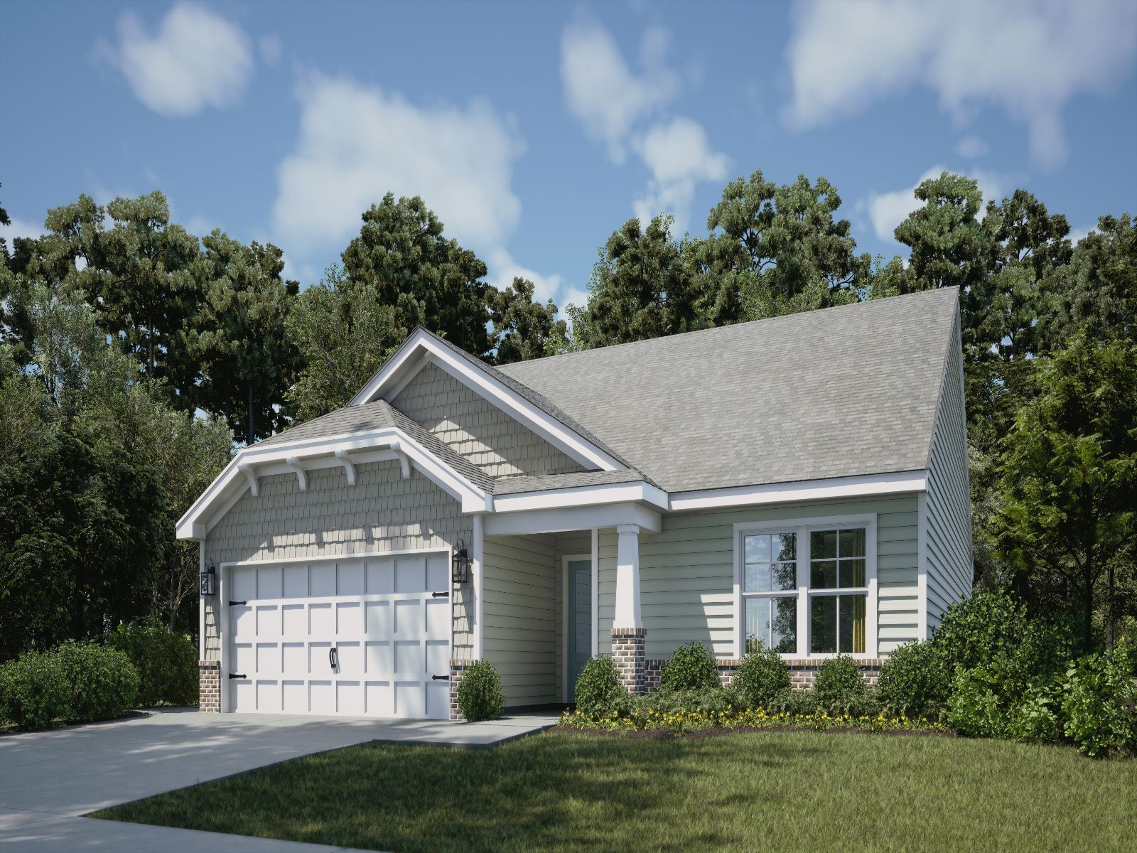 GLF_ElliottHomes_Kai_Exterior_H_Bungalow.jpg:Kai front exterior rendering at a Meritage Homes community in Gulfport, MS.
