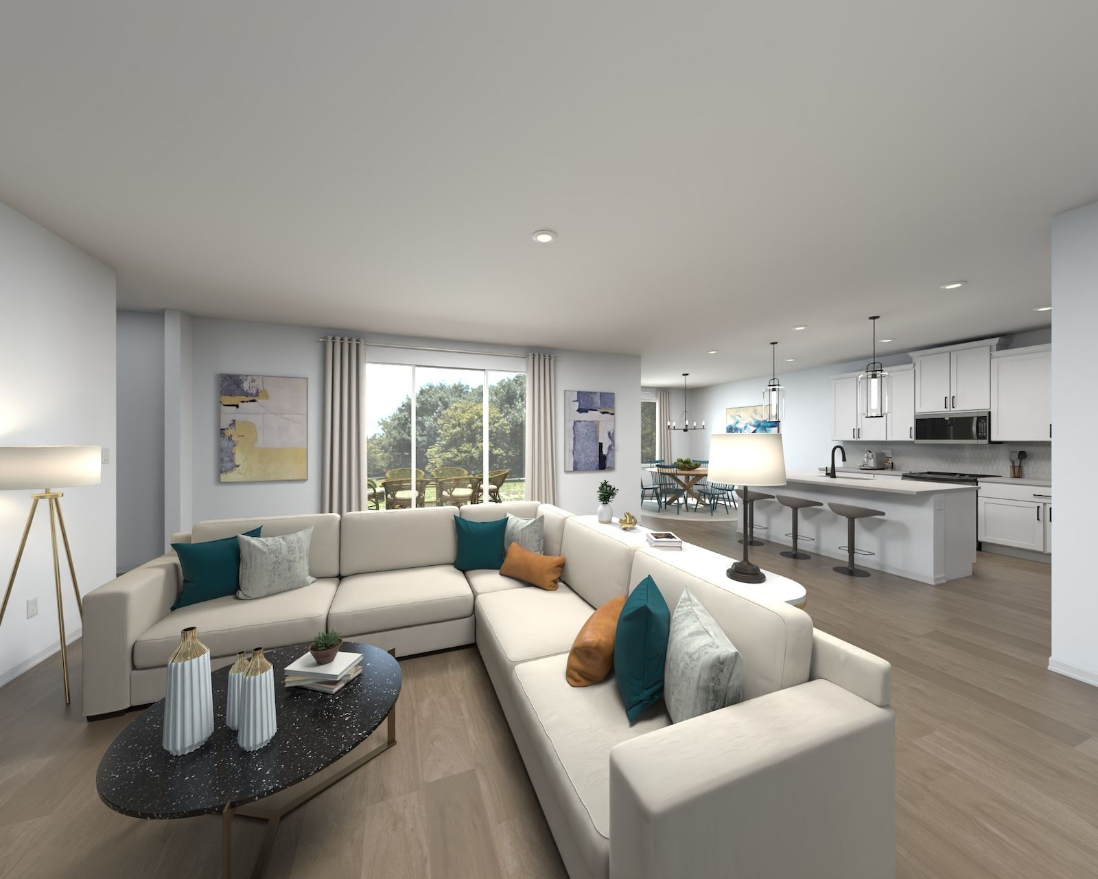 Rendering of the Oakhurst Floorplan Great Room.:Rendering of the Oakhurst Floorplan Great Room.