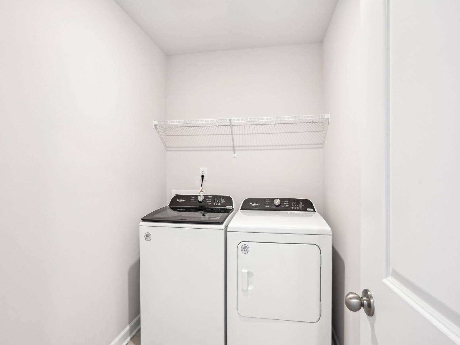 Laundry Room:Sort and organize your laundry essentials using the large built-in shelf.