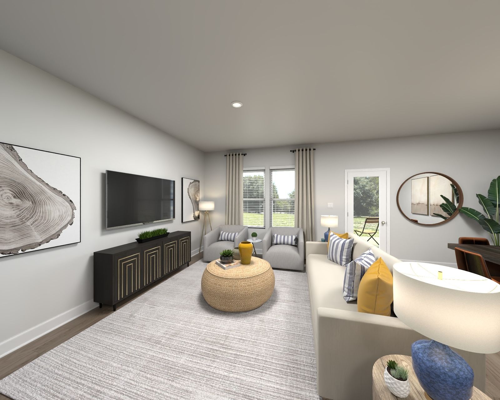 Spend family movie nights in the spacious great room.:Living Room