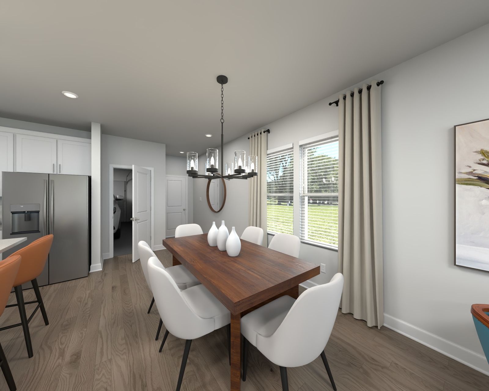 Virtually Staged Dining room:The open-concept floorplan allows for an easy flow between the kitchen and dining areas.